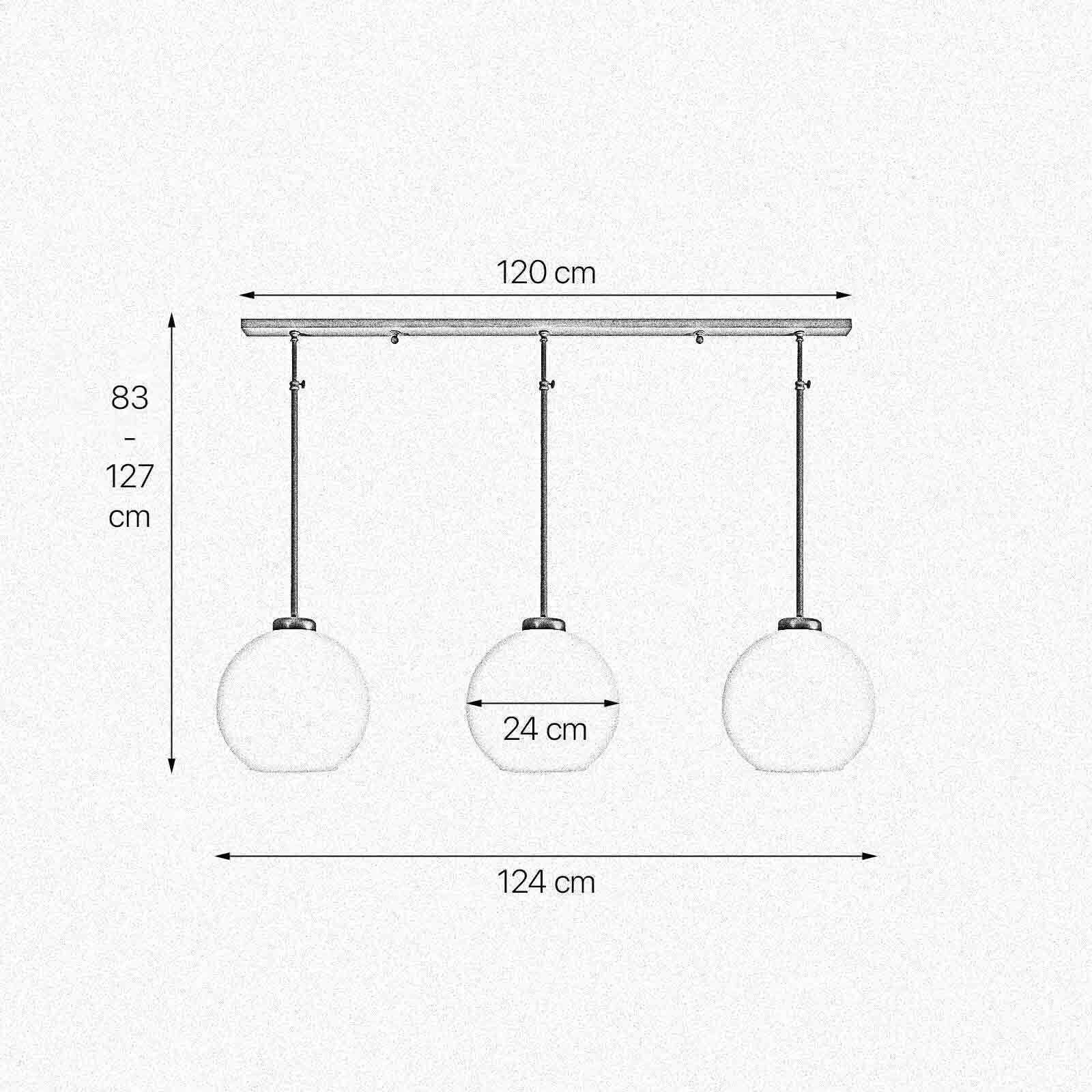 Deckenlampe 3-flammig Messing Glas höhenverstellbar E27