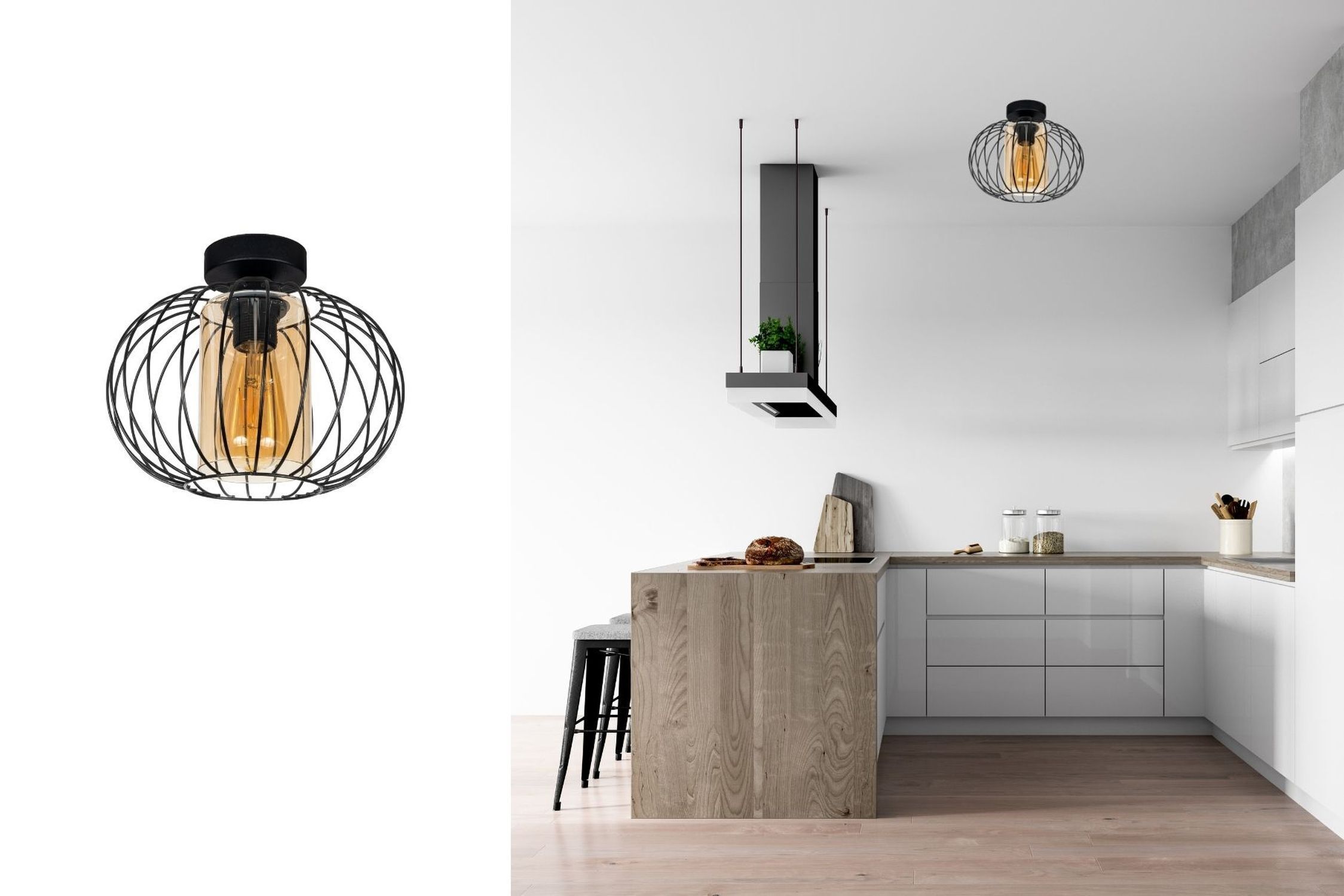 Lampe de plafonnier E27 Ø25 cm noir miel anti-éblouissement rétro Drinnen, Innenarchitektur, Leuchte, Pflanze, Lampe