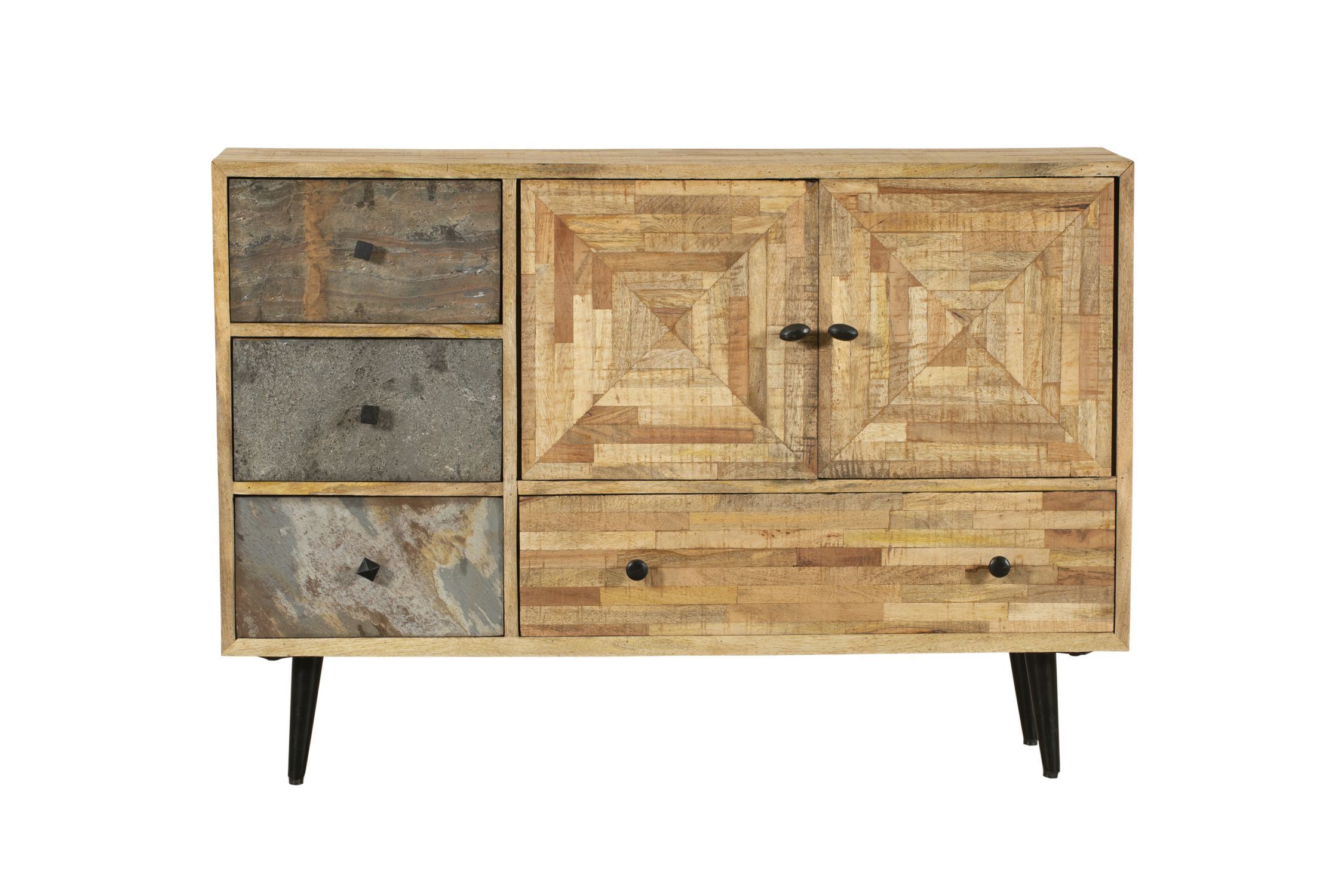 Sideboard bois acier L : 117 cm avec tiroirs portes Moebel, Anrichte, Schrank, Kabinett