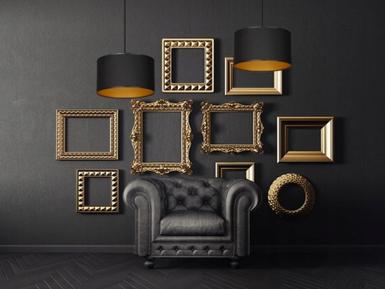 Hängeleuchte Schwarz Gold Stoff Ø35cm YENNA Wohnzimmer Moebel, Stuhl