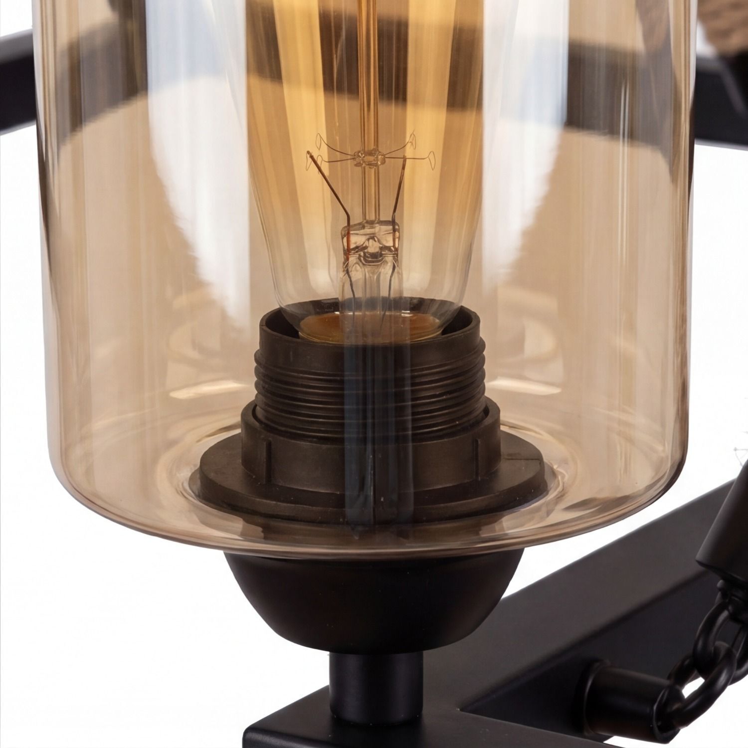 Kronleuchter Metall Rauchglas E27 B: 40 cm 4-flammig Glühbirne, Filament, Lampe, Lampenschirm, Edison-Stil