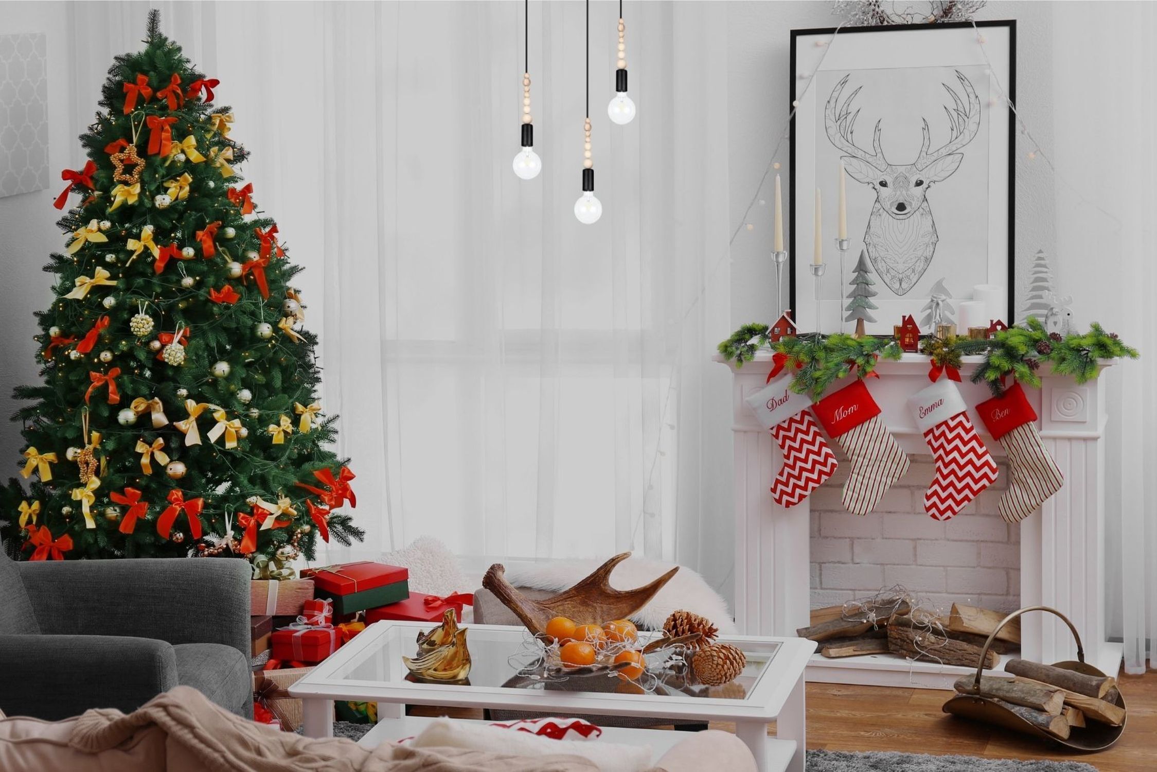 Hängeleuchte Holz Metall Schwarz E27 3-flammig wohnlich Weihnachten, Weihnachtsdekorationen, Festival, Weihnachtsbaum, Socke