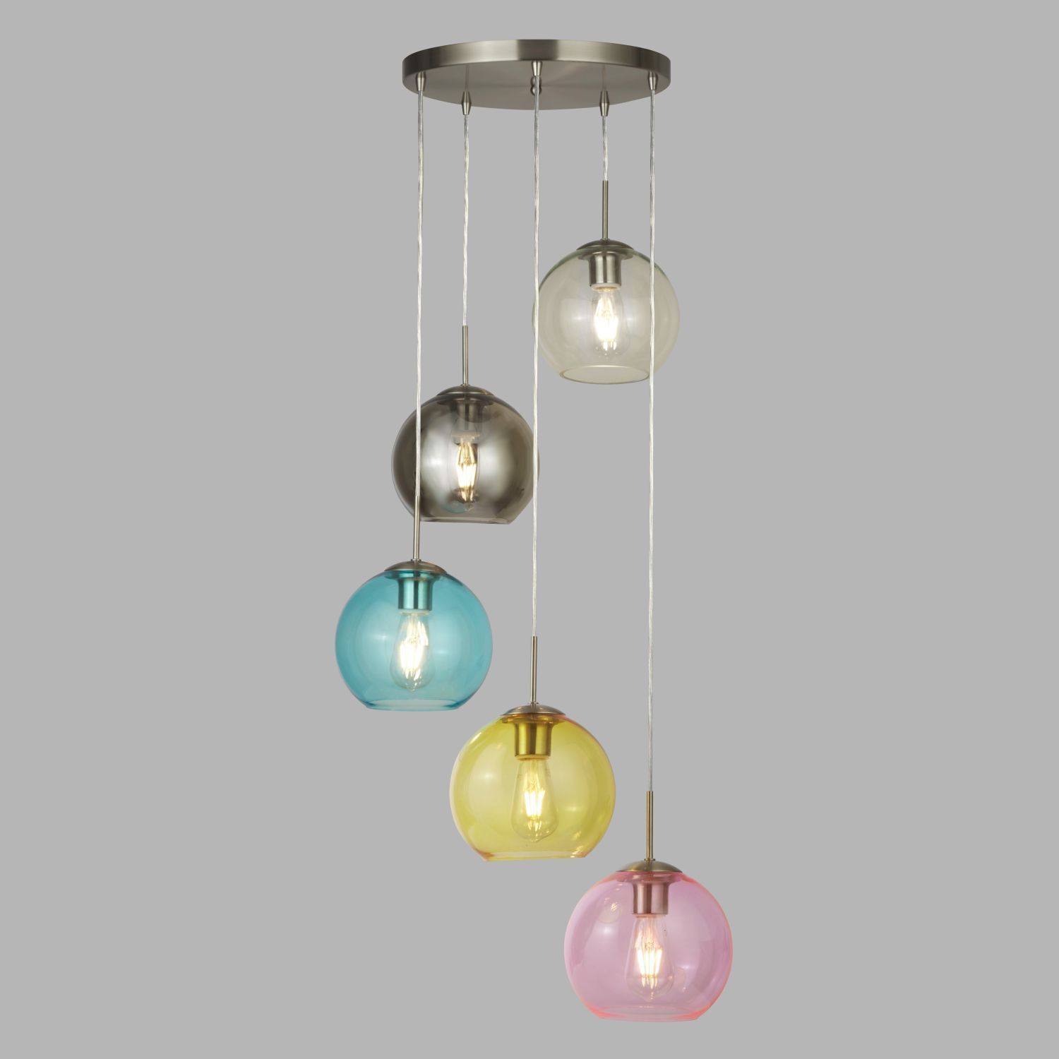 Hängeleuchte Glas Ø 50 cm 5-flammig E27 Bunt Chrom Leuchter, Lampe