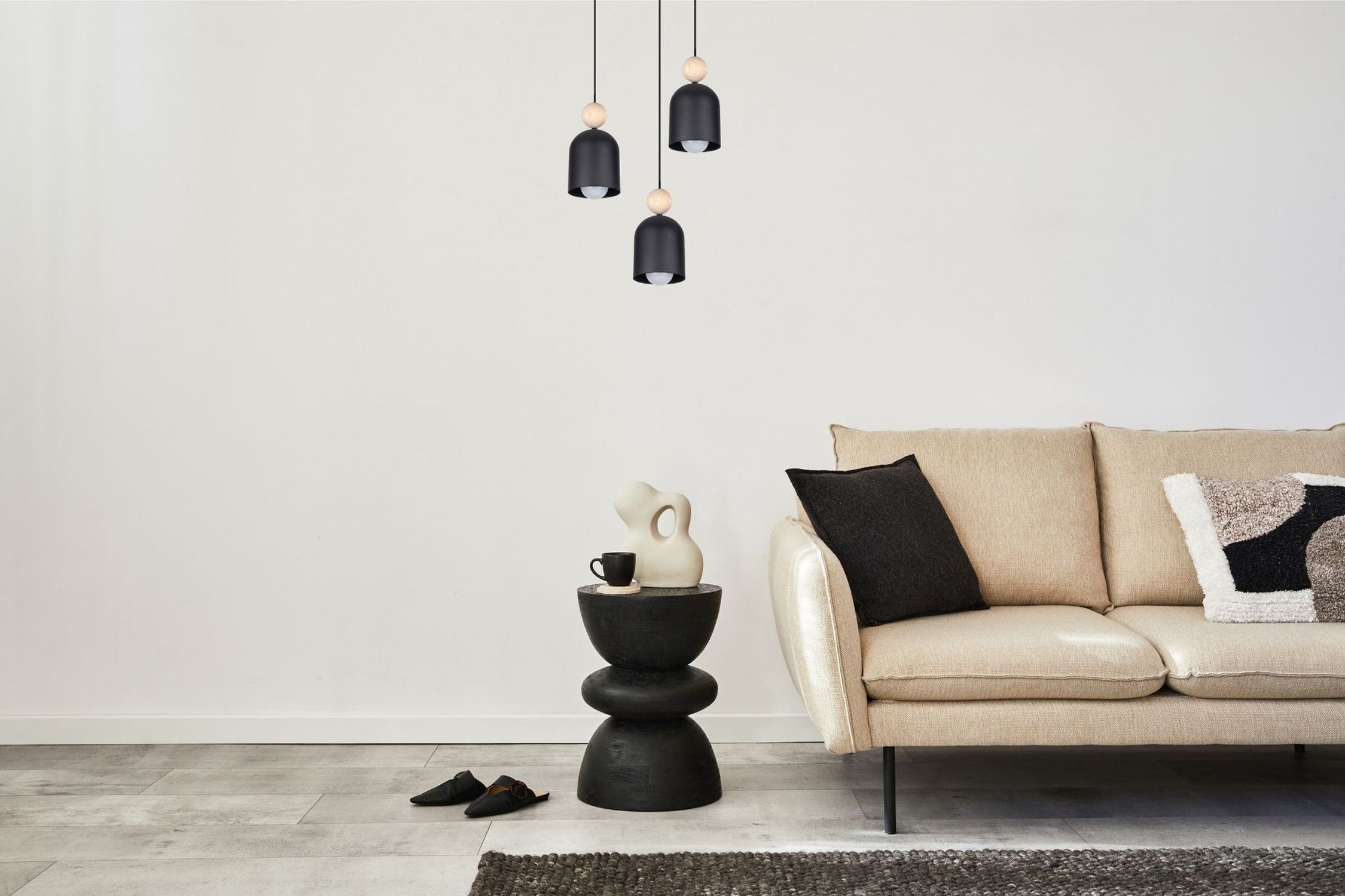 Lampe à suspendre ronde Noir Métal Bois 3-flmg E27 Ø36 cm Lampe, Tasse, Dekoration für Zuhause