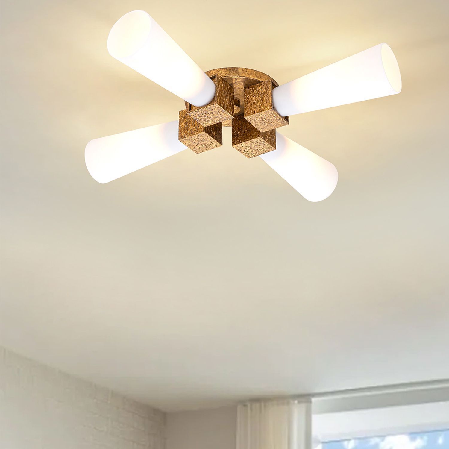 Deckenleuchte Metall Glas B: 66 cm in Gold Antik Weiß Leuchte, Deckenleuchte, Deckenventilator, Gerät, Elektrisches Gerät