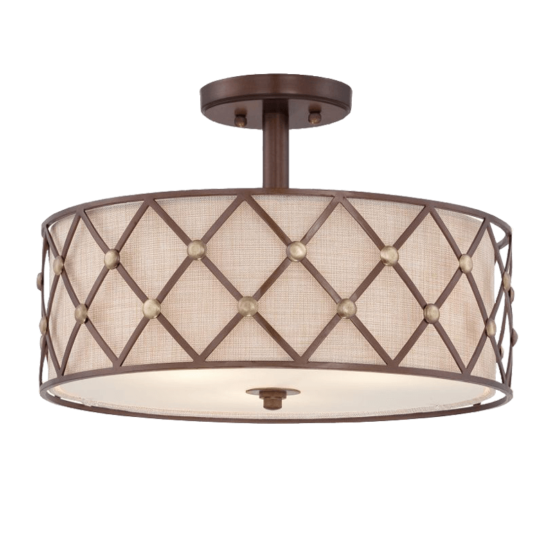 Vintage Schlafzimmer Deckenleuchte, Kreisform, Metallrahmen, Mesh-Design, Beige Lampenschirm