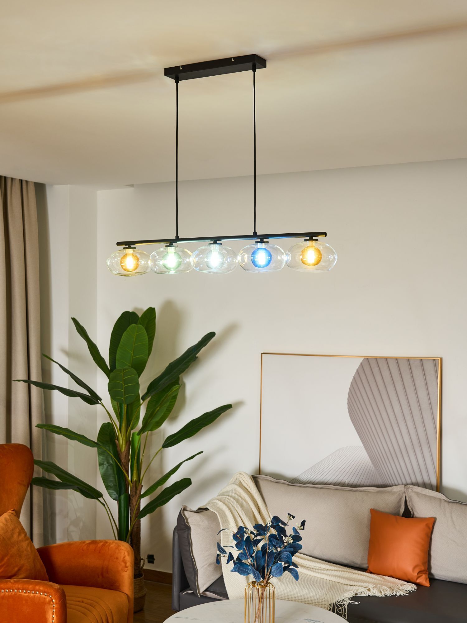 Lampe à suspendre verre soufflé multicolore 98 cm G9 5-flmg décoratif