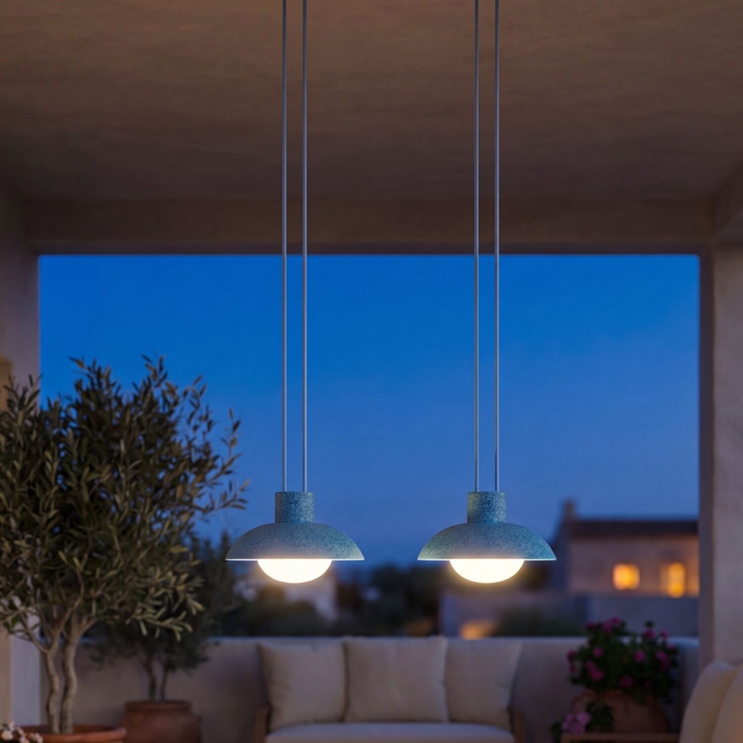 LED Akku Pendelleuchte dimmbar Blau IP54 3000 K Ø20 cm