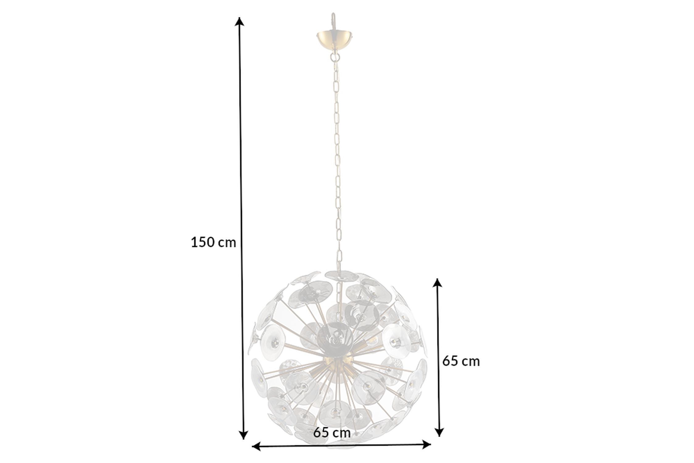 Ronde lampe à suspendre boule verre métal 5-flamme en or