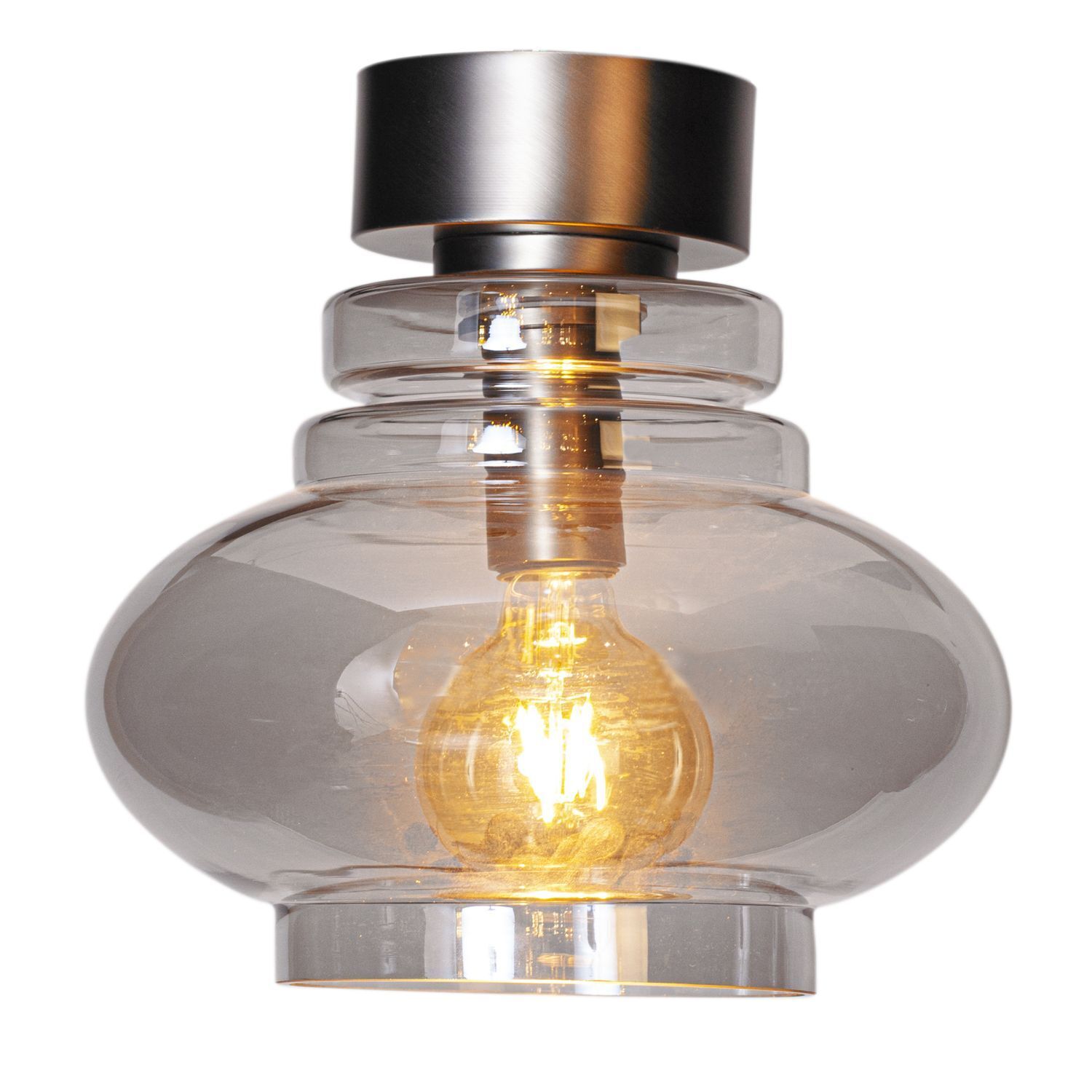 Plafonnier verre fumé métal 30 cm de large E27 petit Lampe, Licht