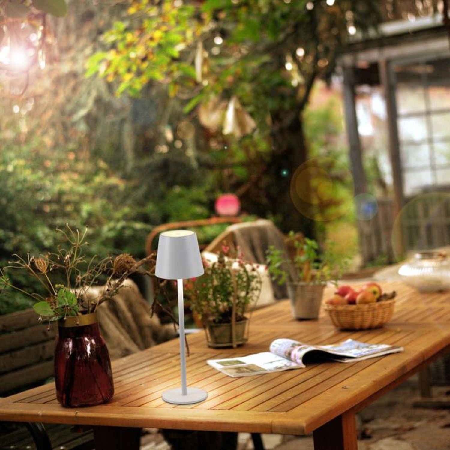 LED Akku Tischlampe Metall IP54 Touch Dimmen 3000 K Lampe, Tabelle, Tischplatte, Esstisch, Pflanze