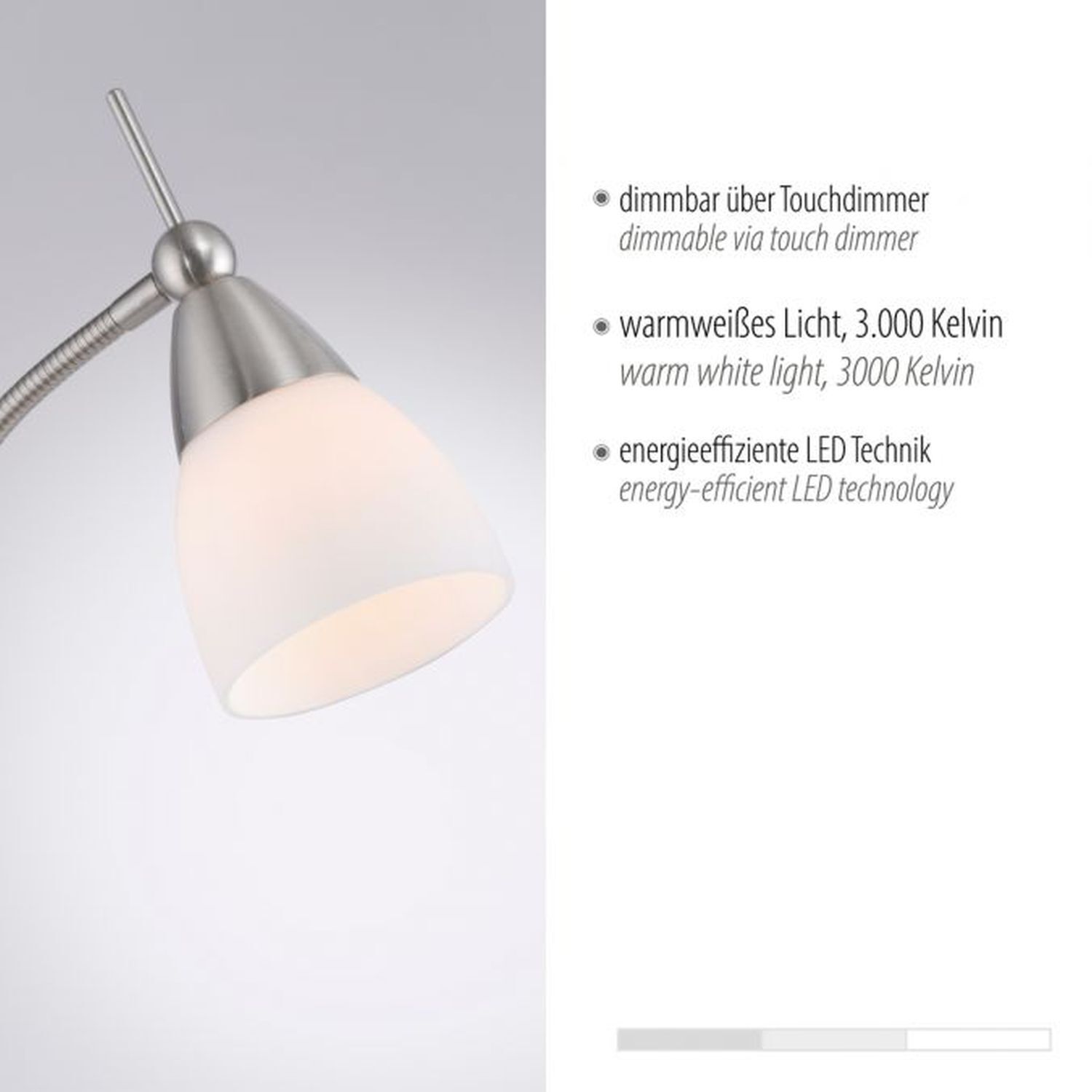 Verstellbare Stehleuchte in Silber Dimmer Glas 163 cm Lampe, Lampenschirm