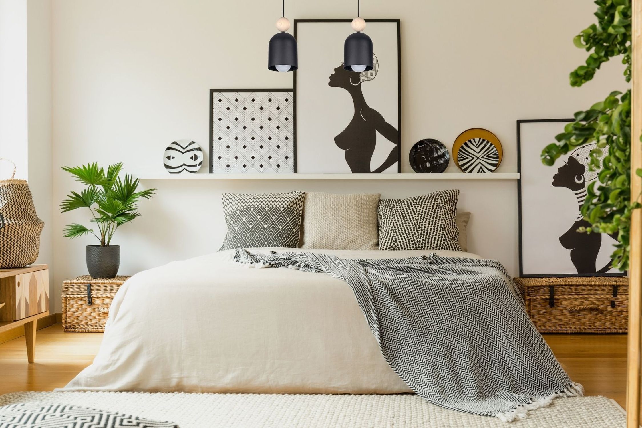 Innenarchitektur, Inneneinrichtung, Mobiliar, Pflanze, Bett