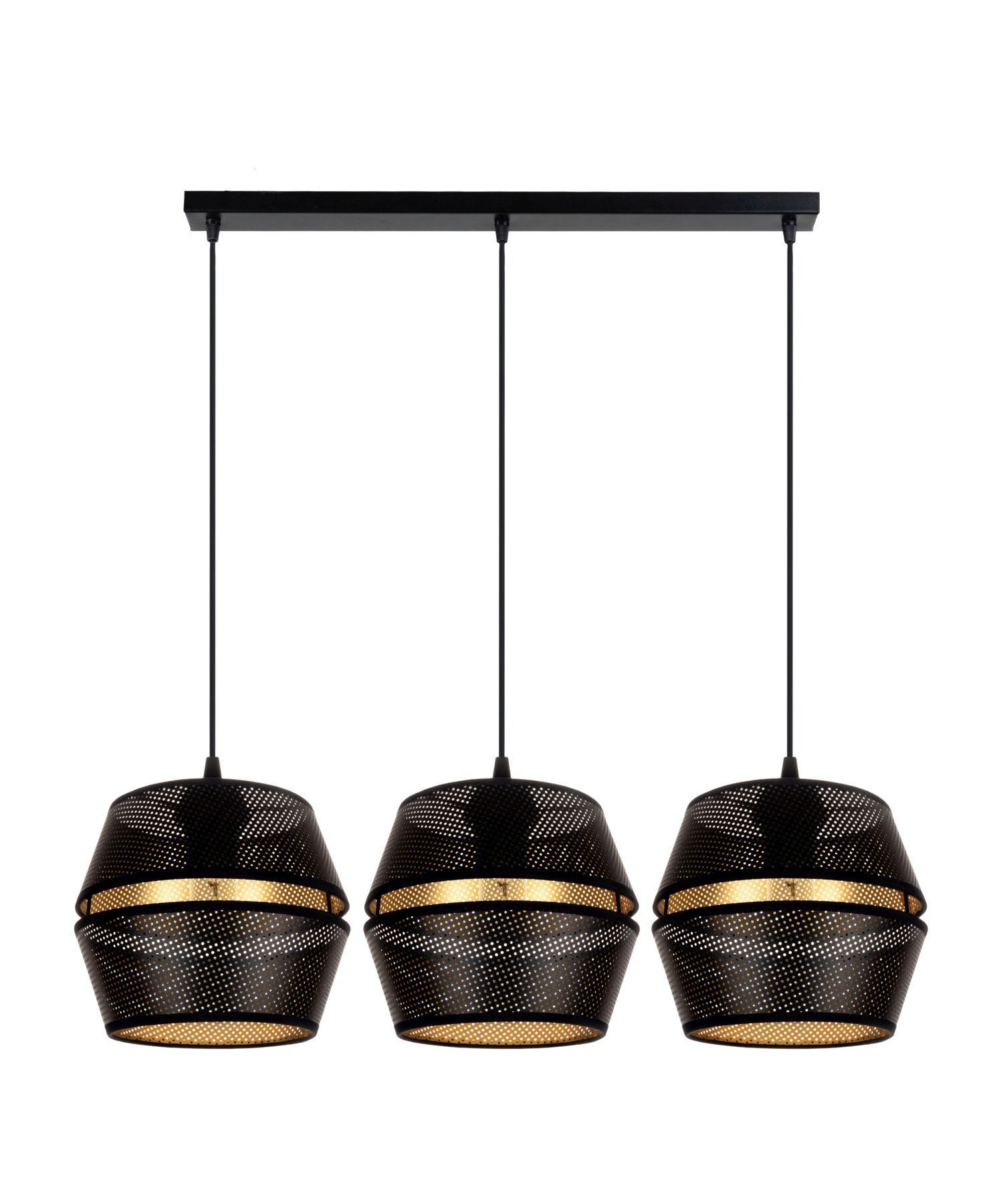 Lampe à suspendre métal noir or E27 70 cm long 3-flamme