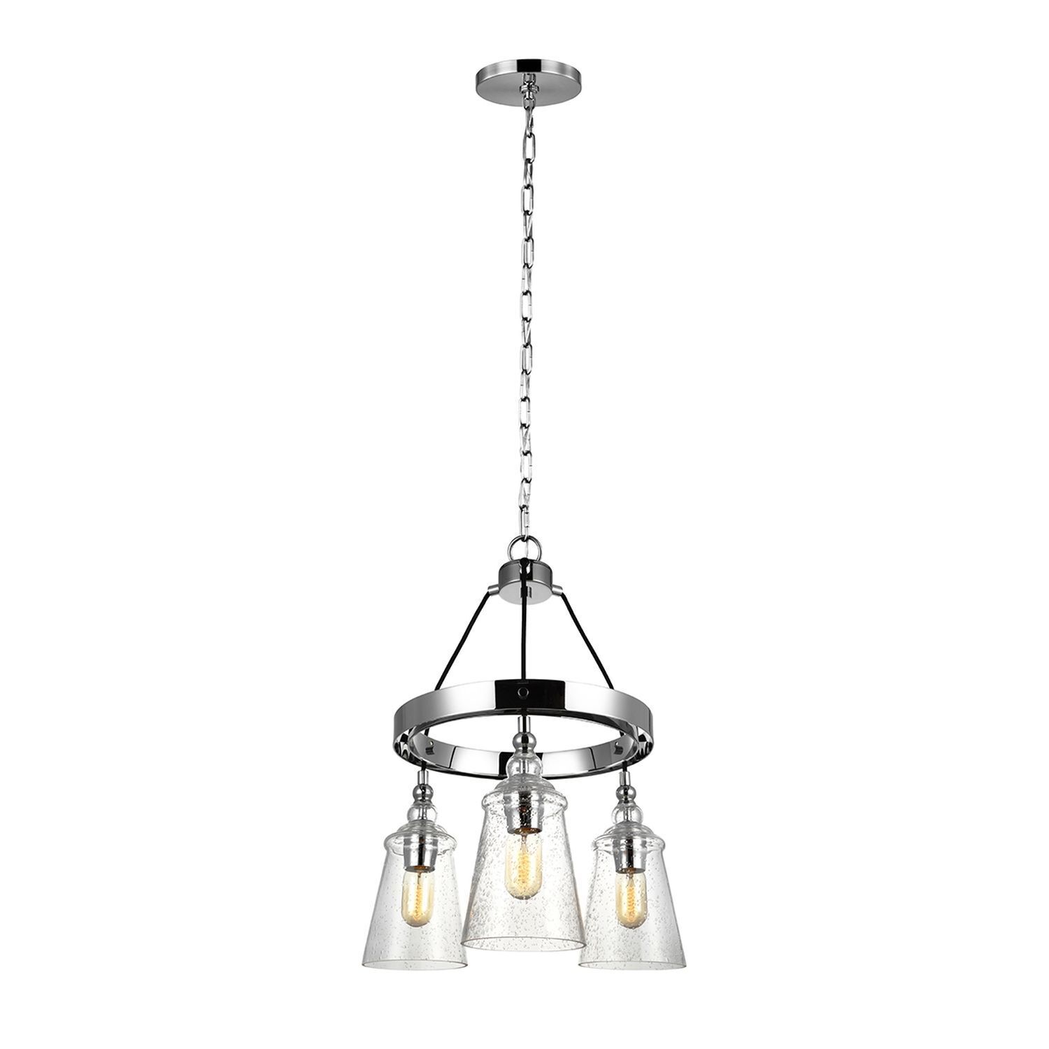Suspension ronde métal verre Ø 47,9 cm chrome 3 flammes E27 Leuchter, Lampe, Leuchte, Deckenleuchte