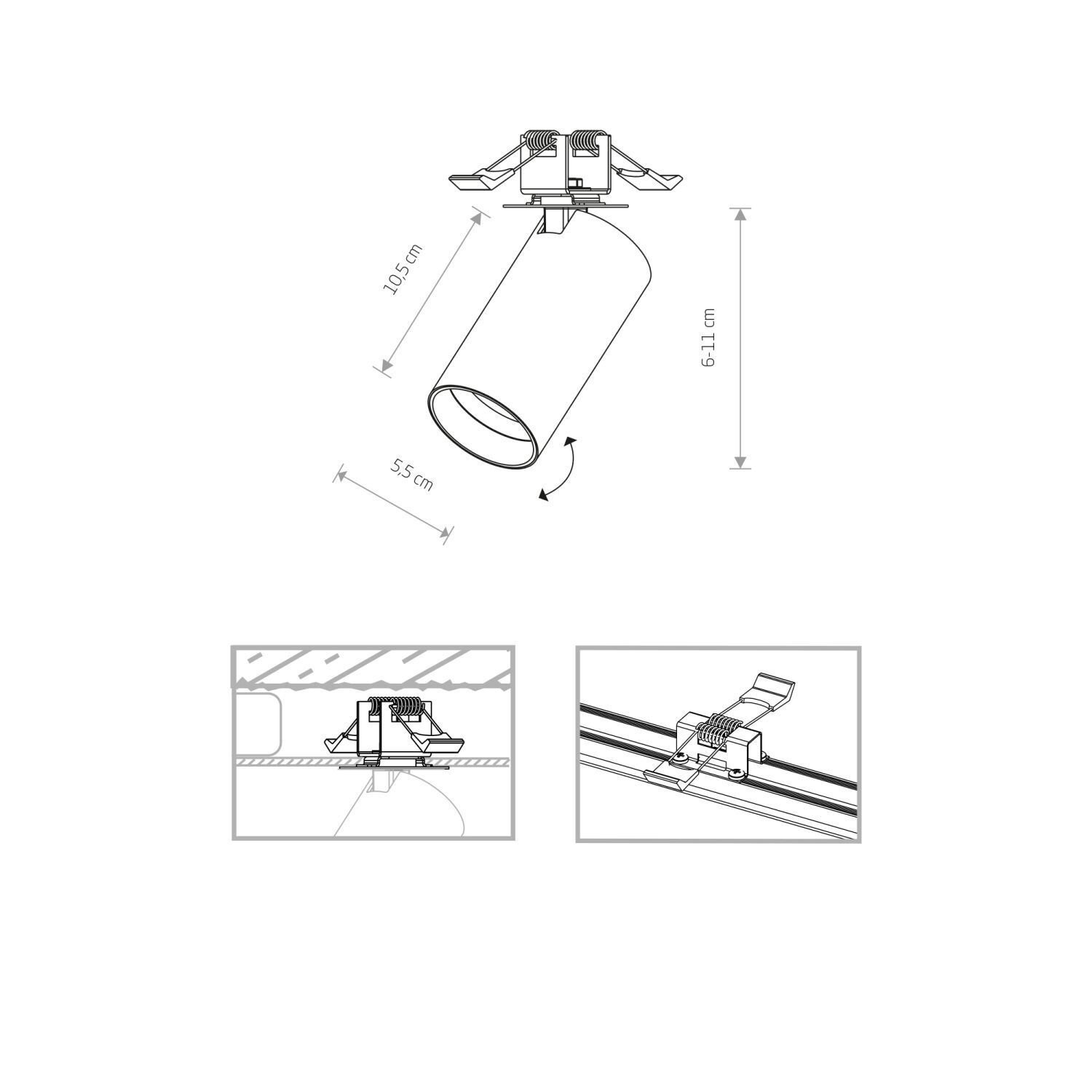 Spot encastré plafond blanc GU10 ajustable Ø 5,5 cm
