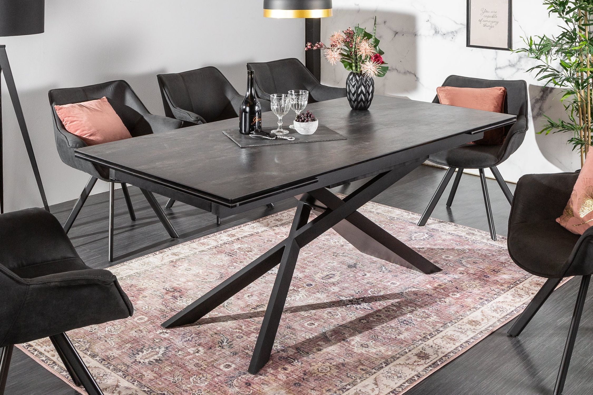 Esstisch ausziehbar Keramik in Steinoptik 180x90 cm Moebel, Tabelle, Tischplatte, Esstisch