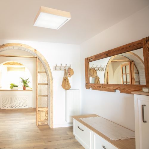 Lampe de plafonnier verre éblouissant bois pin E27 L:38,5 cm Drinnen, Innenarchitektur, Holz, Tasche, Handtasche