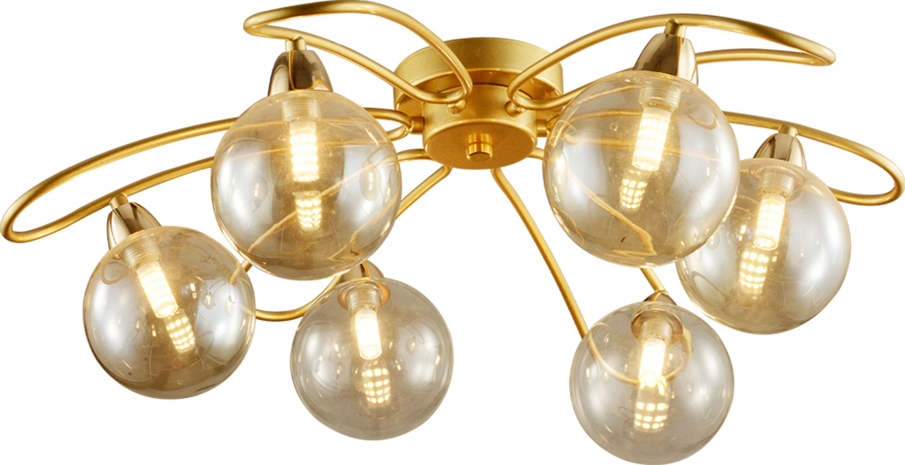 Deckenlampe Rauchglas Metall Ø 65 cm in Gold 6x G9