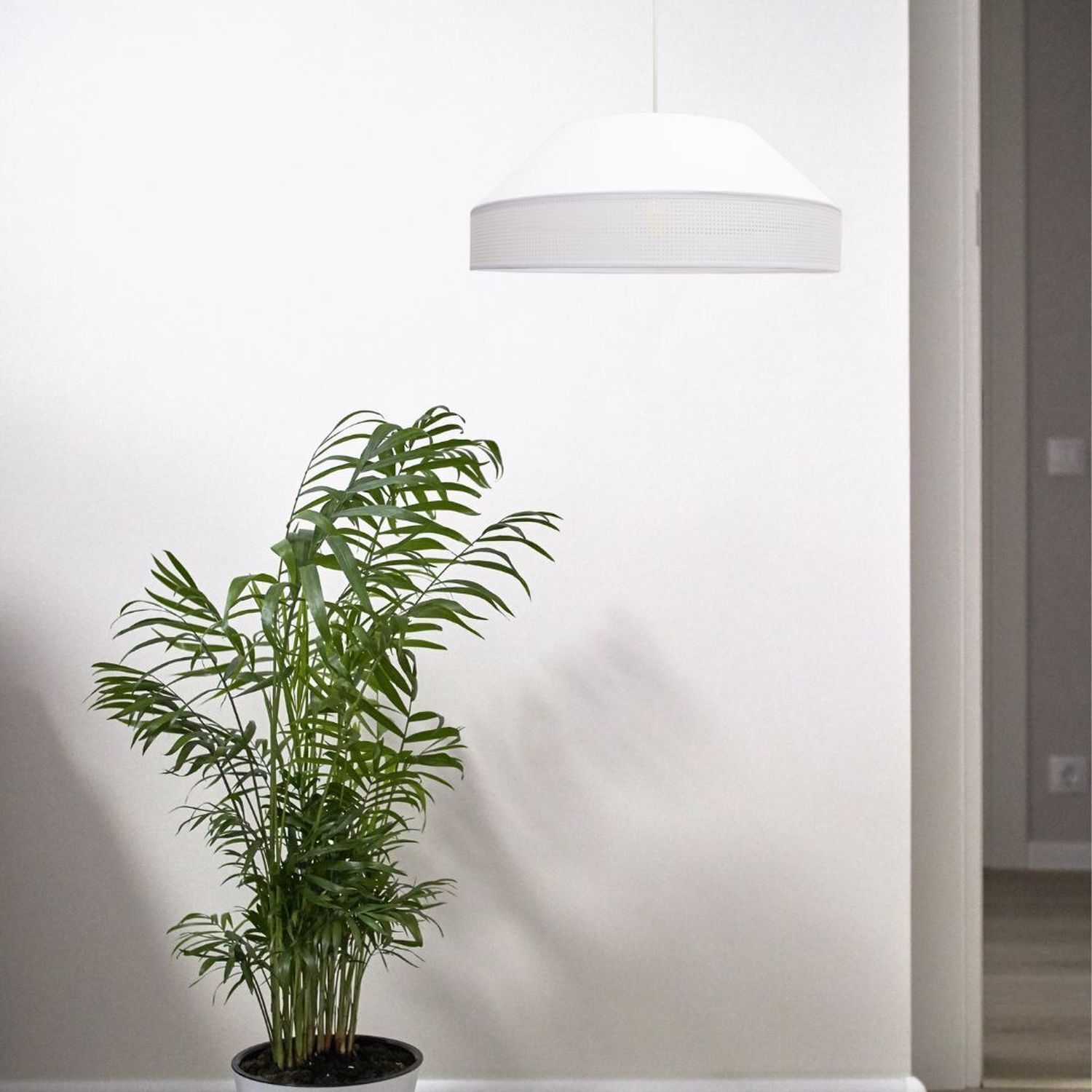 Weiße Hängeleuchte blendarm Stoff wohnlich B:45 cm E27 Lampe, Pflanze