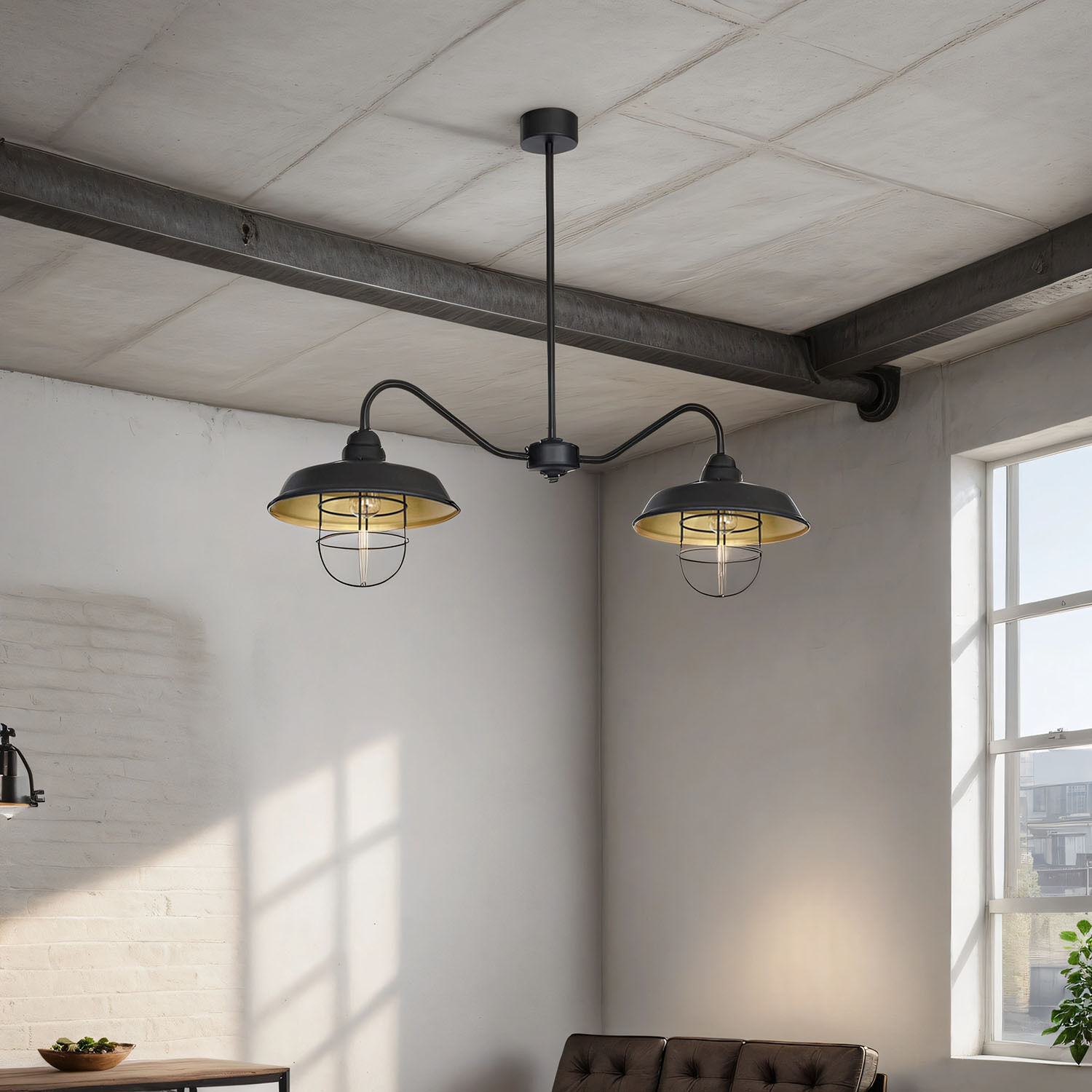 Deckenlampe Industrial Schwarz Gold 2x E27 120 cm lang Leuchte, Deckenleuchte