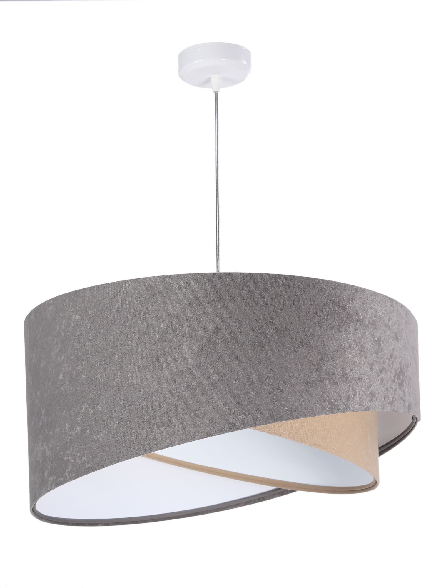 Suspension Grand abat-jour Gris Beige Blanc Tissu