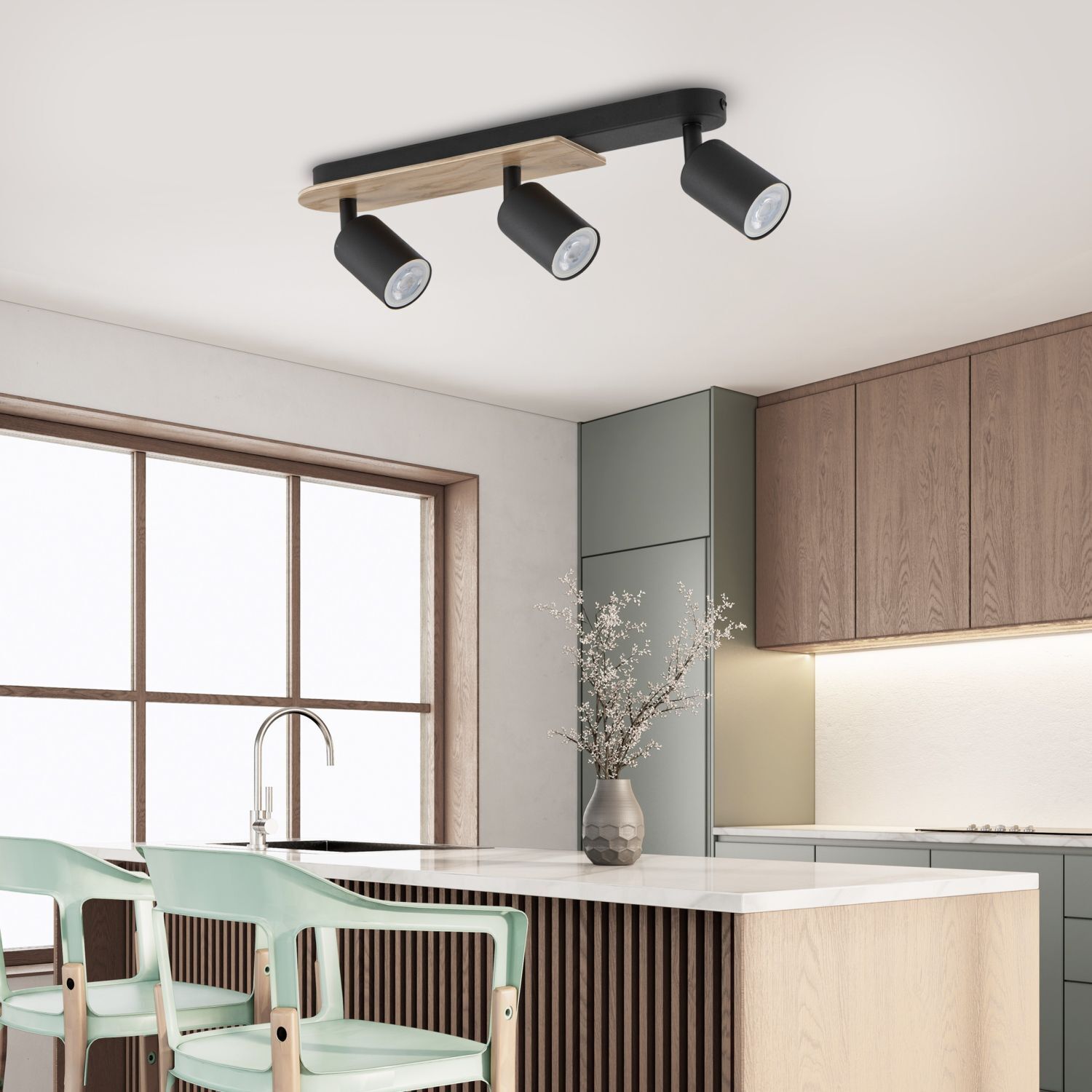 Aufbaustrahler 3-flammig GU10 51 cm Metall Holz Modern