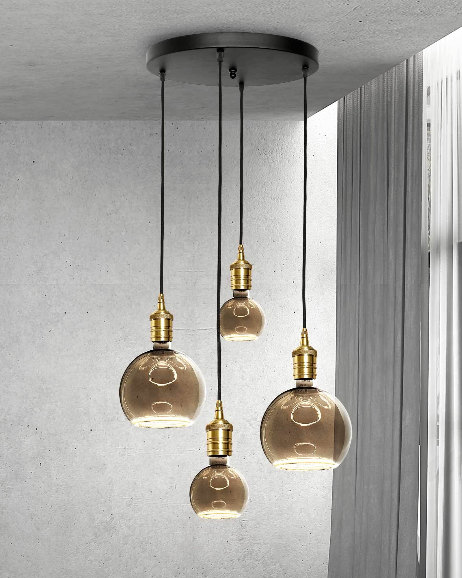 Hängeleuchte 4-flammig E27 D: 40 cm Messing Eisen Lampe, Leuchte