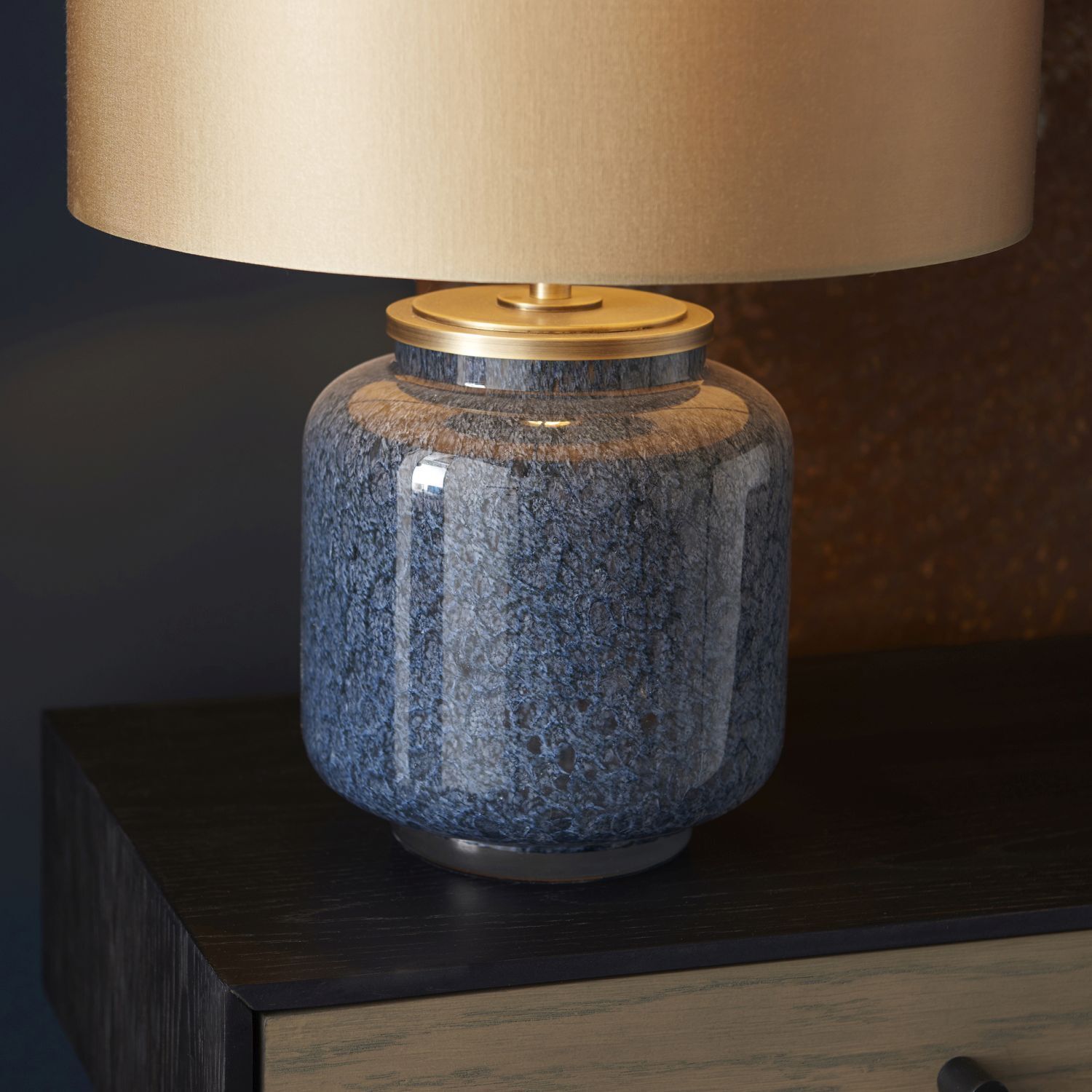 Tischlampe Blau Gold 48,5 cm hoch Stoff Glas Metall E27