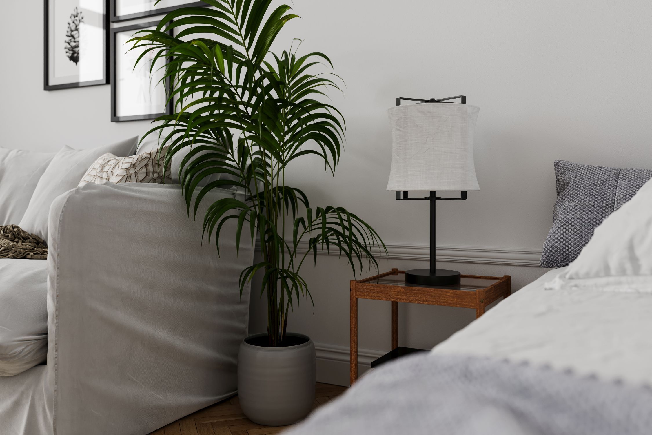 Tischleuchte Stoff Metall 50 cm Schwarz Weiß E27 Lampe, Pflanze