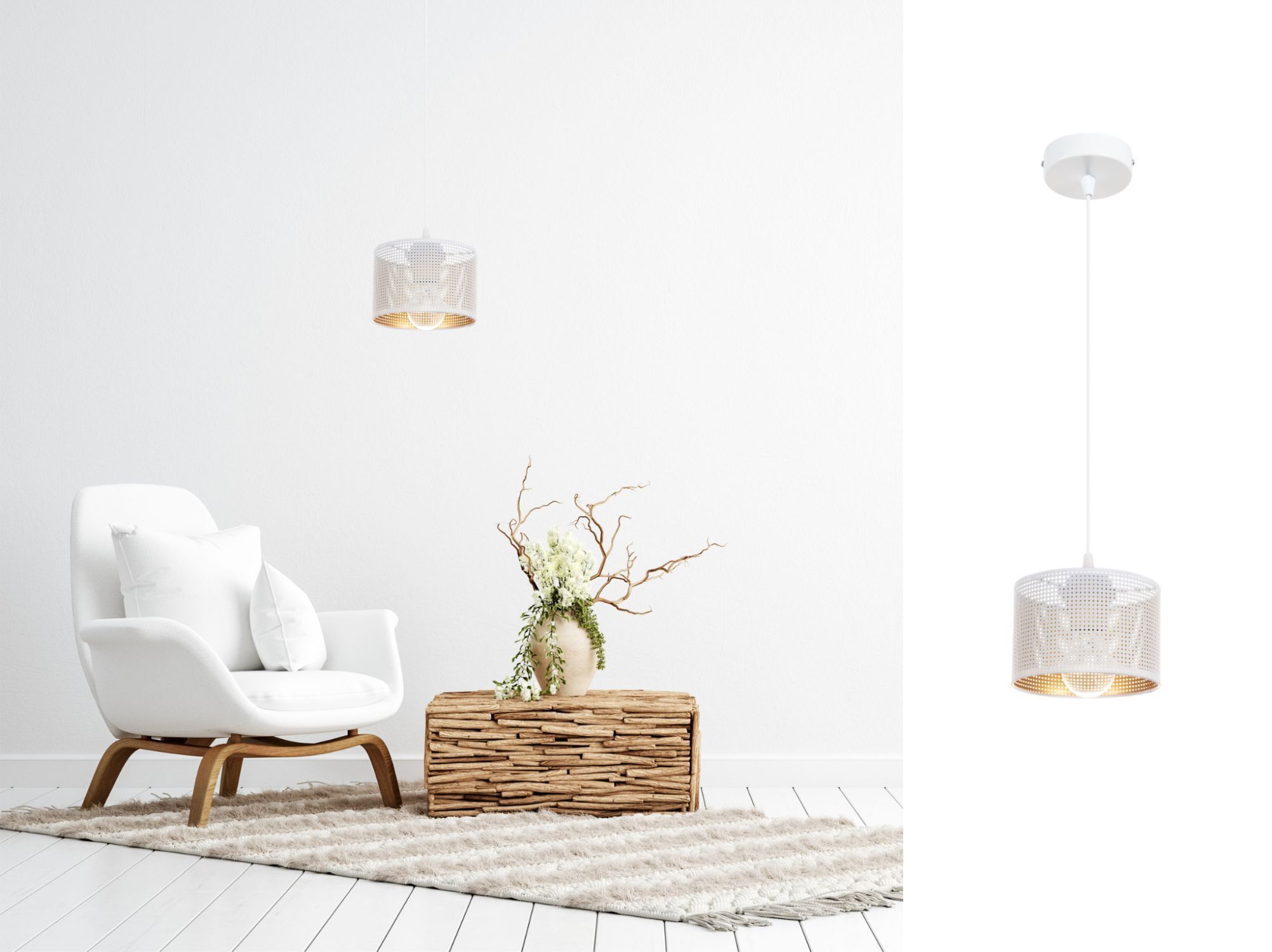 Lampe à suspendre métal Loft Design E27 L:15 cm blanc or Dekoration für Zuhause, Lampe, Mobiliar