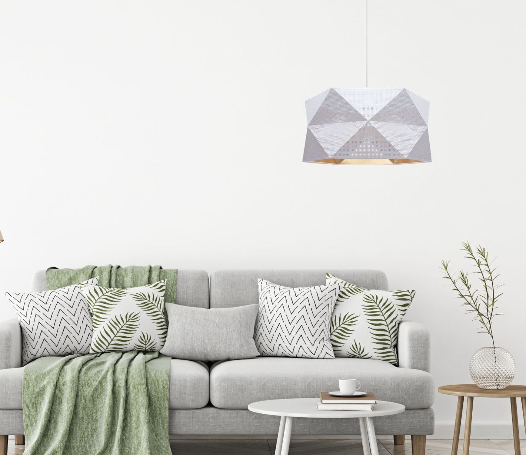 Moderne Hängeleuchte Stoff blendarm E27 L:70 Weiß Beige Kissen, Dekoration für Zuhause, Lampe, Couch, Kopfkissen