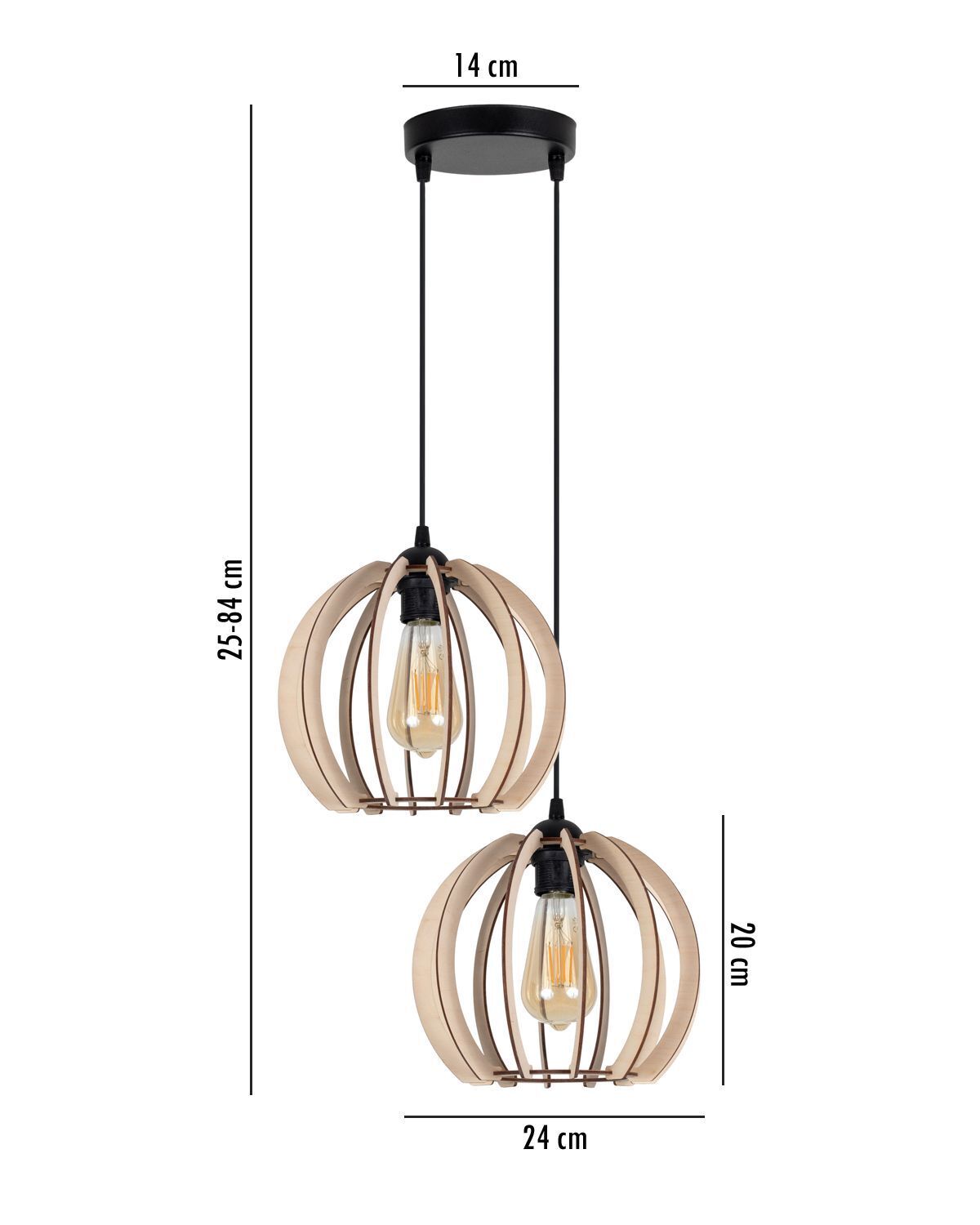 Suspension Bois Métal Noir Boule E27 2 feux