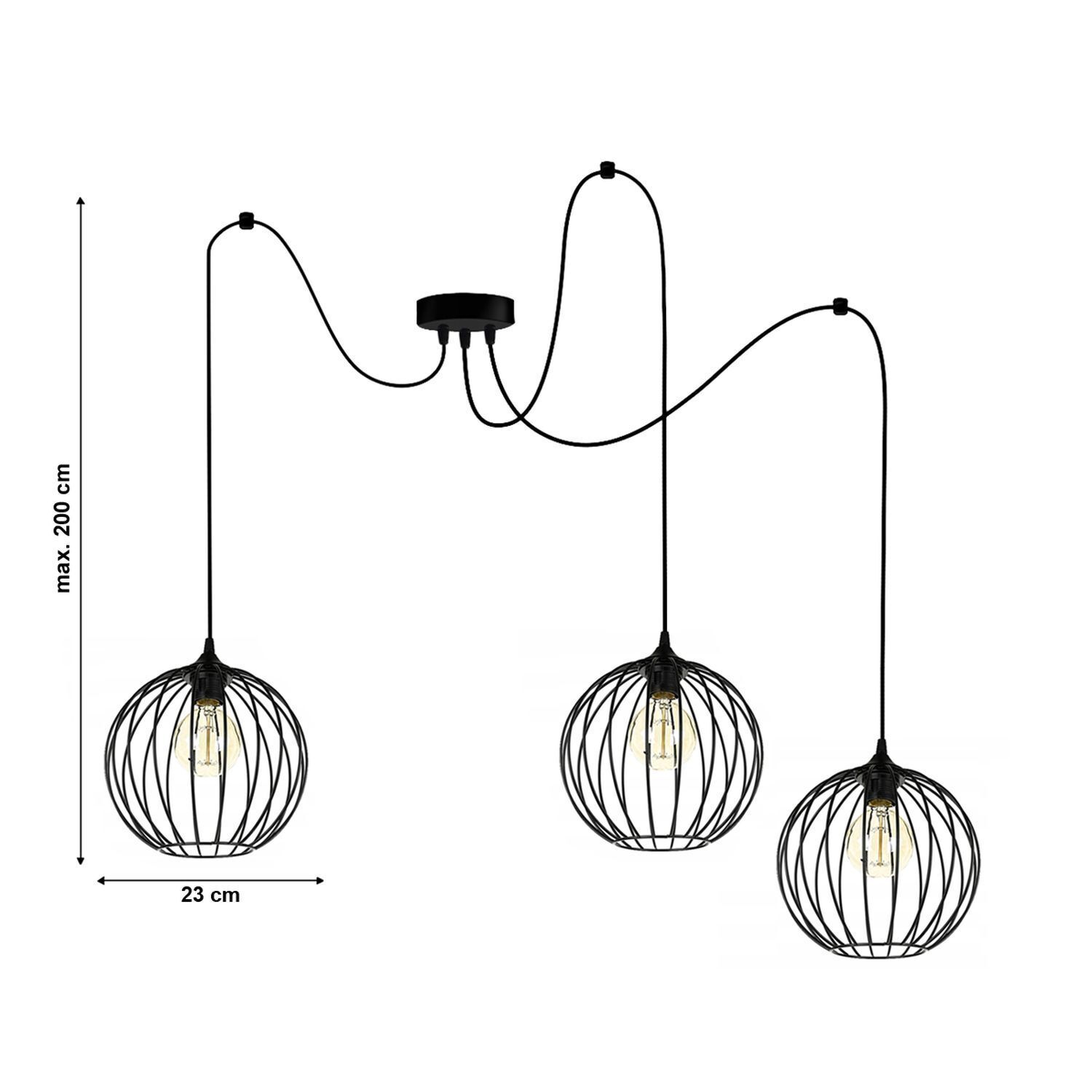 XXL Spider Lampe à suspendre fil métallique 3-flamme L:400 cm Leuchter, Lampe