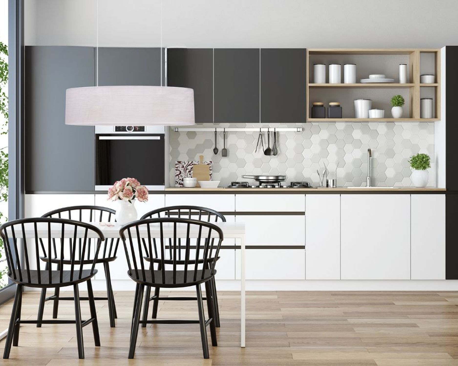 Wohnliche Pendelleuchte Stoffschirm 2-flammig E27 70 cm Drinnen, Innenarchitektur, Küche, Esszimmer, Esstisch