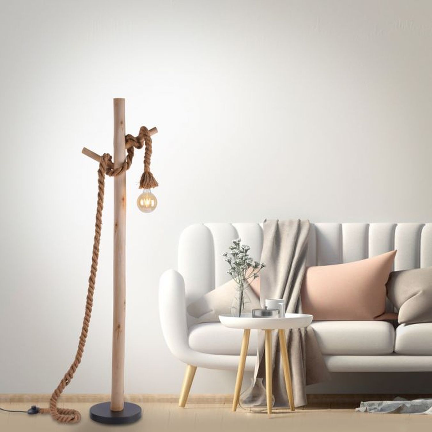 Lampadaire vintage E27 jusqu'à 15 W 150 cm bois corde Lampe, Stehlampe