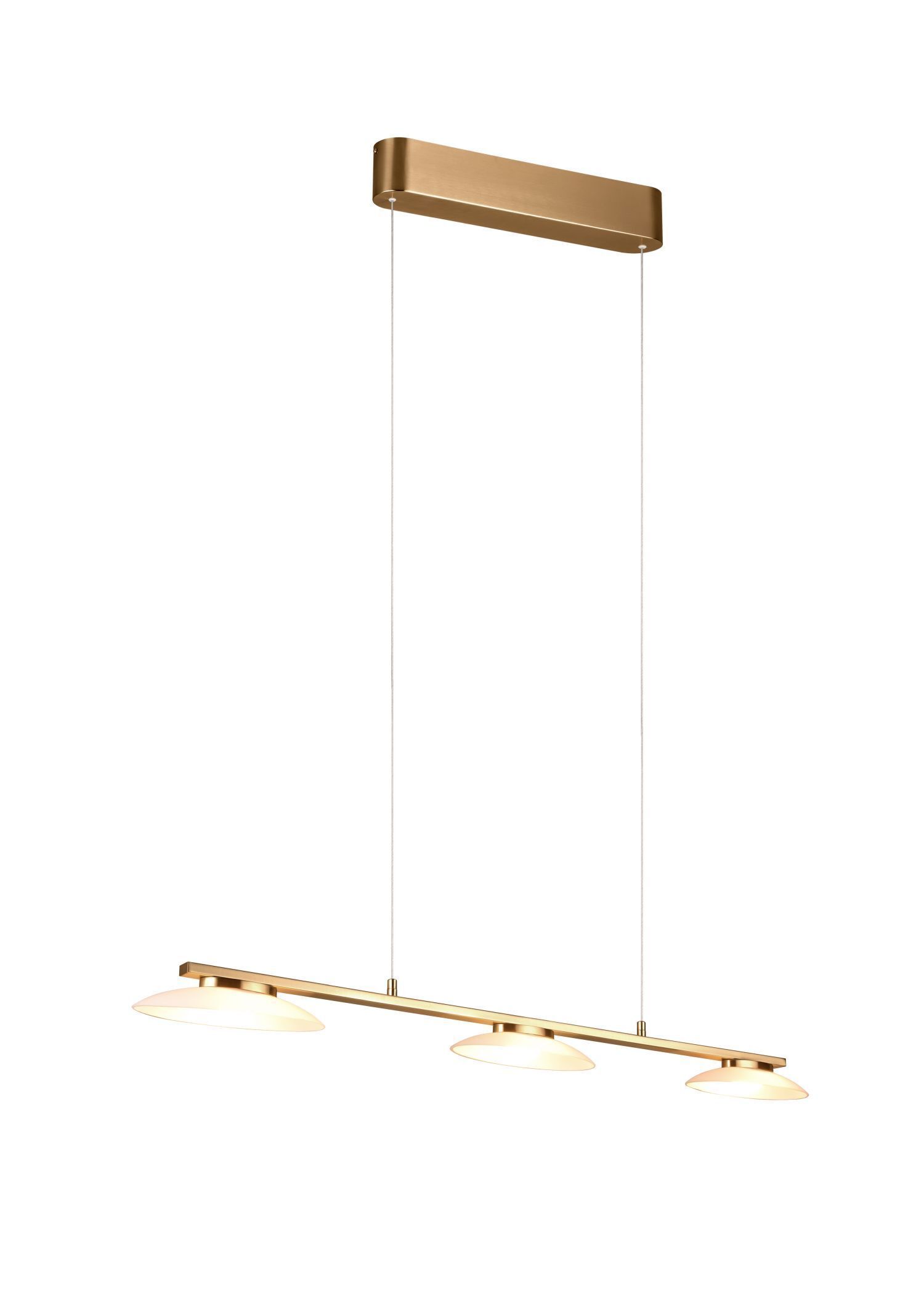 Suspension LED métal verre laiton 3 flammes 102 cm