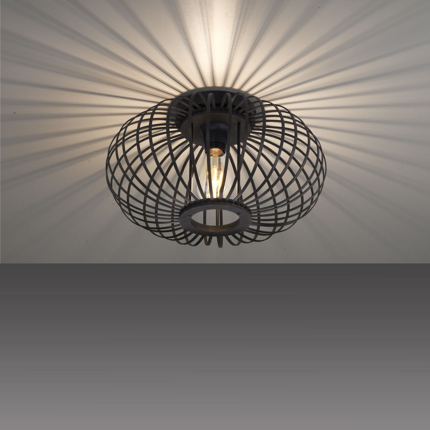 Lampe de plafonnier Scandinave Métal Bois E27 ronde Ø40 cm