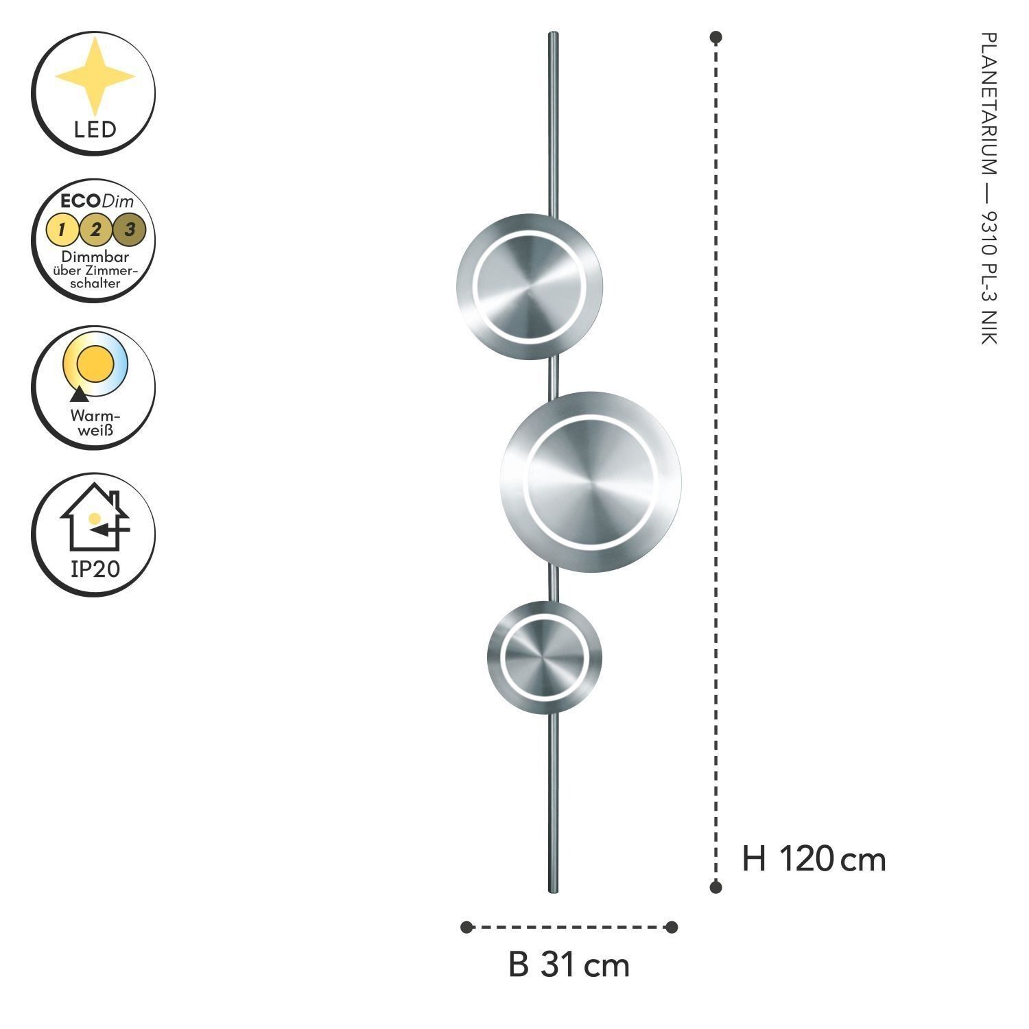 wandlampe-wohnzimmer-esszimmer-schlafzimmer-flur-innen-metall-modern-3-flammig-dimmbar-silber-le127812-7 LED, Kakaduel, Wandlampe, Moderne, Dekoration