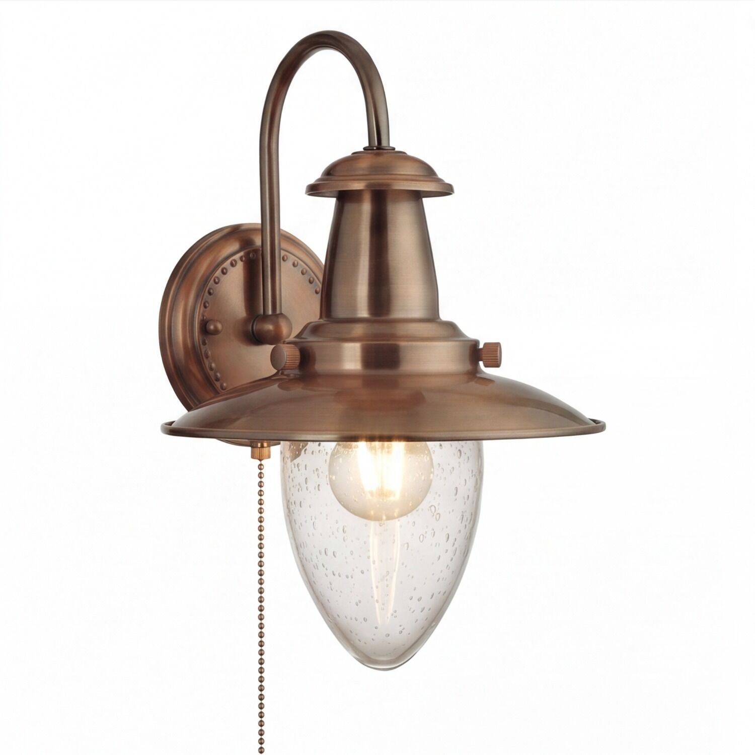 wandlampe-metall-in-kupfer-wandleuchte-zugschalter-maritim-schiffsleuchten-innen-le14140-003 Wandlampe, Außenleuchte, Bronzefarben, Glaskuppe, Kettenzug