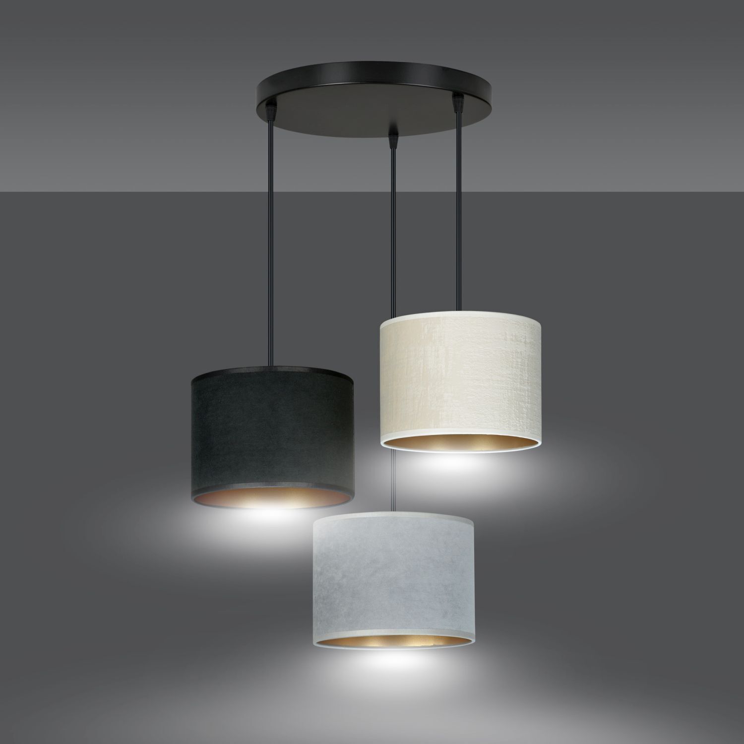 Suspension réglable tissu métal E27 3 flammes CYRIL