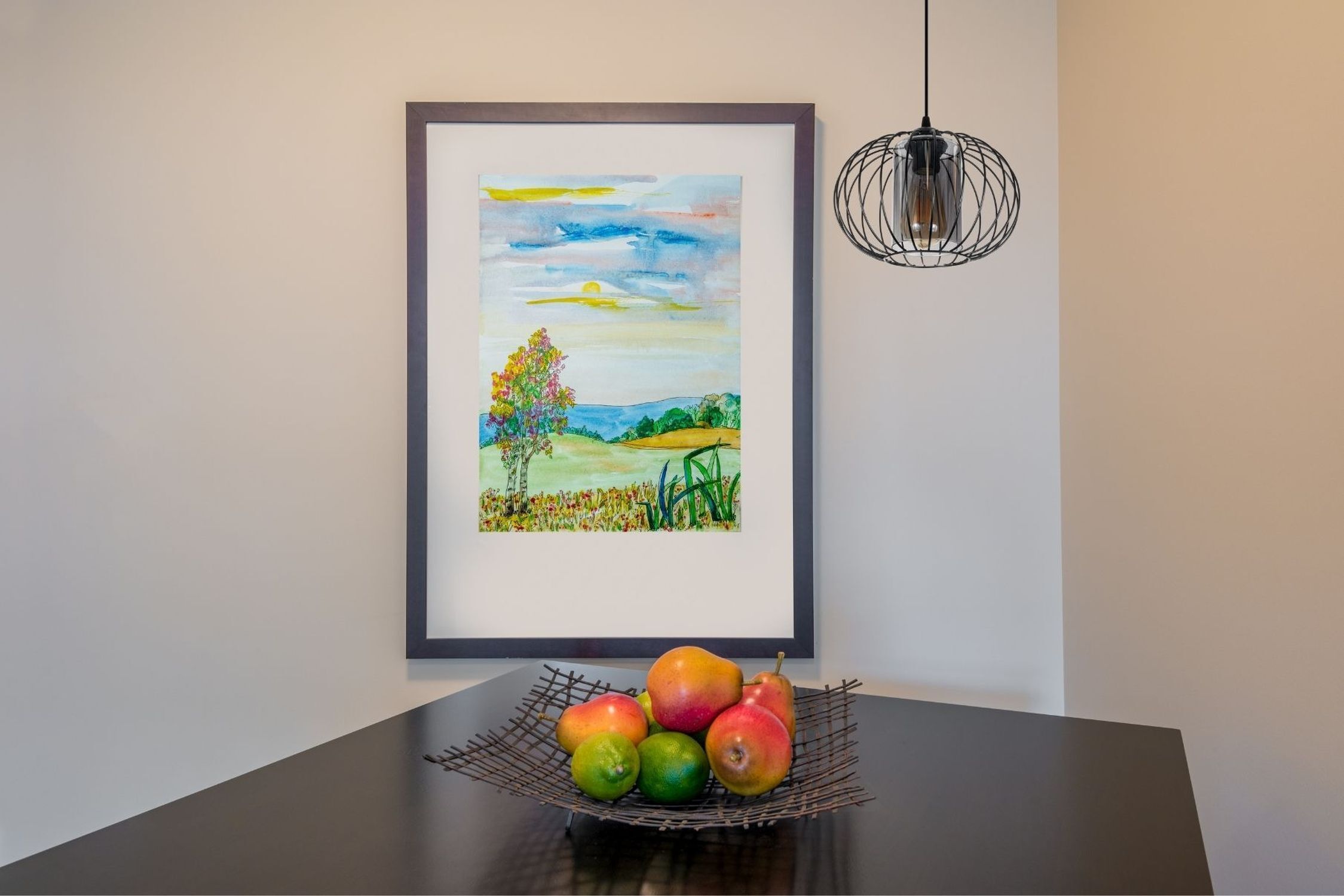 Hängelampe Metall E27 Ø25 cm Schwarz blendarm Retro bild, kunstwerk, rahmen, früchtekorb, tisch