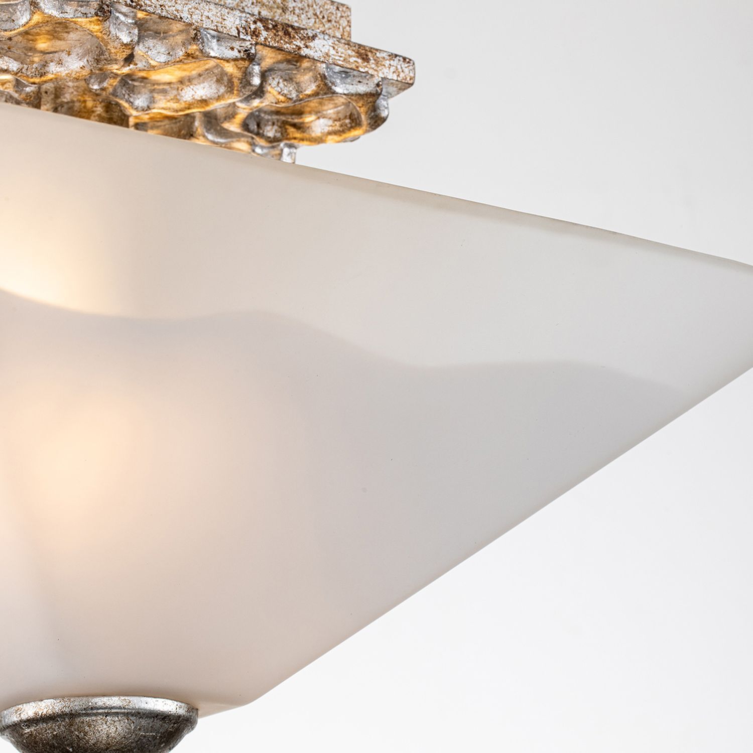 Plafonnier léger verre métal L : 36,8 cm 2x E27 argent antique blanc Lampe, Deckenleuchte