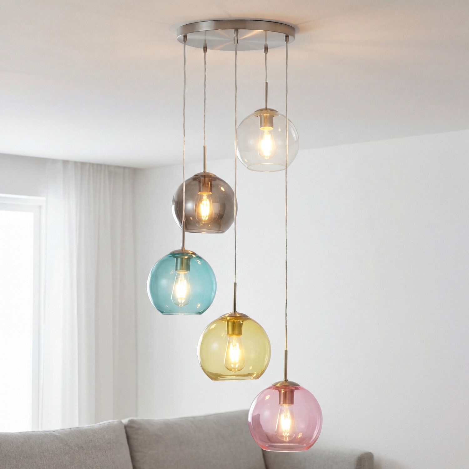 Hängeleuchte, Glas Pendel, Mehrfarbige Glaskugeln, Hängelampe, Wohnzimmerlampe