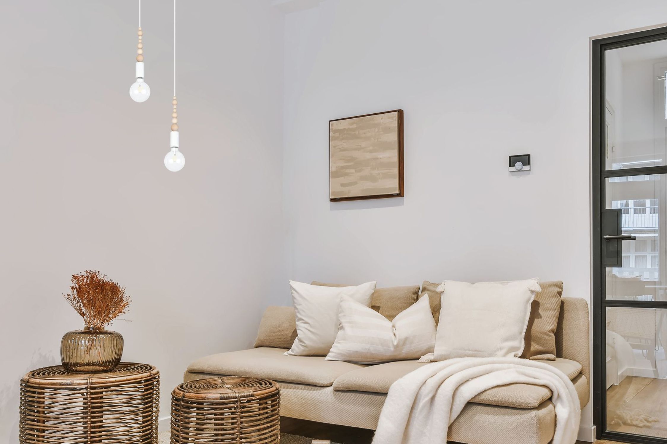 Suspension bois métal blanc E27 Ø14 cm rond confortable Dekoration für Zuhause, Kissen, Wohnzimmer, Pflanze, Couch