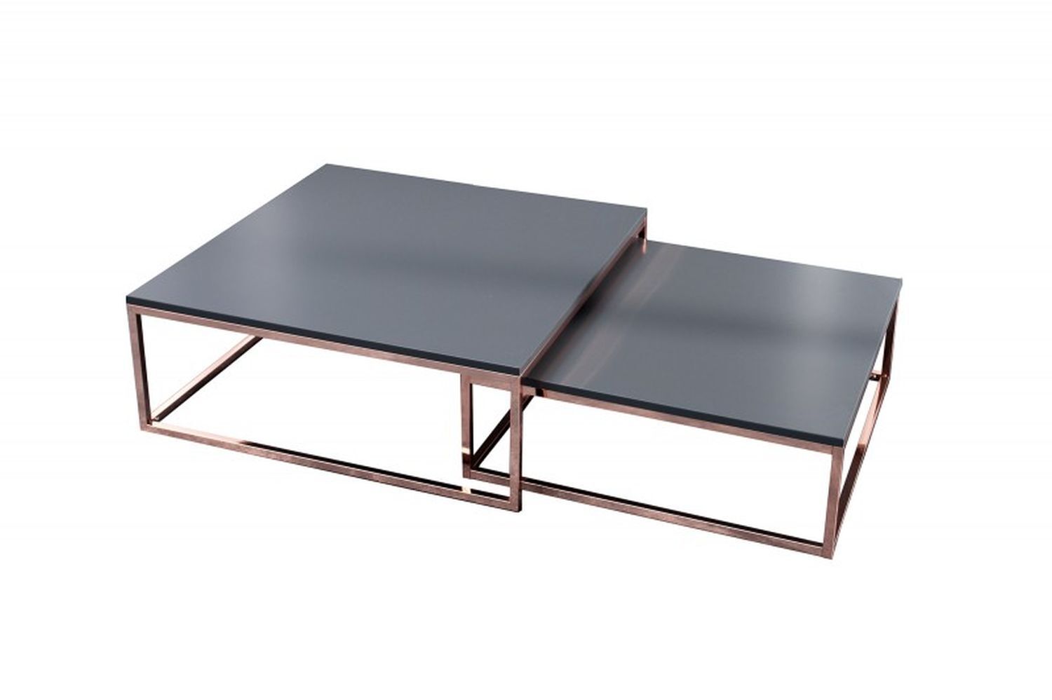 Couchtisch MDF Metall 2er Set in Anthrazit Kupfer Kaffeetisch, Mobiliar, Tabelle