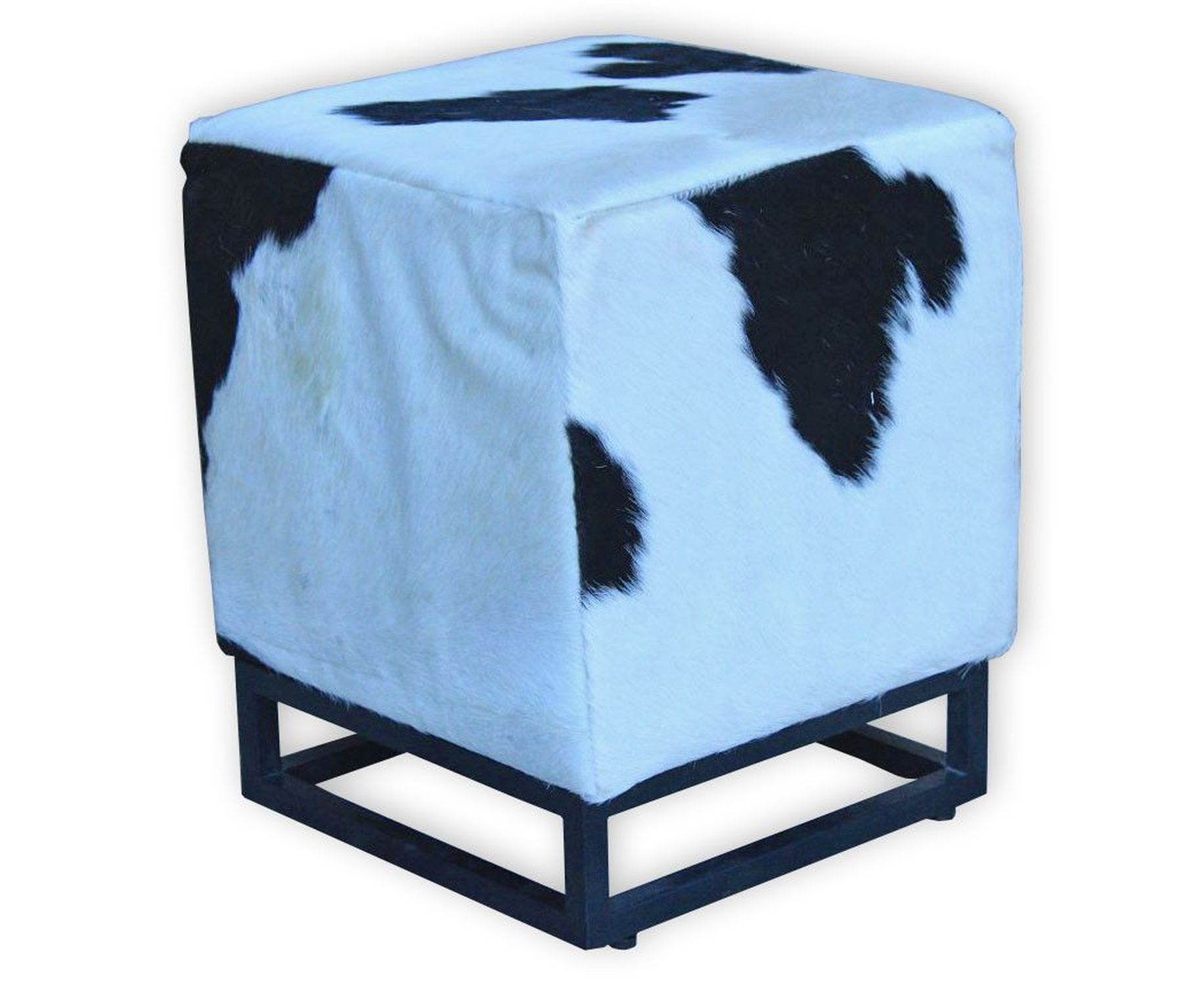 Tabouret peau de vache métal fait main 44x45 cm en noir blanc Moebel, Osmanisch