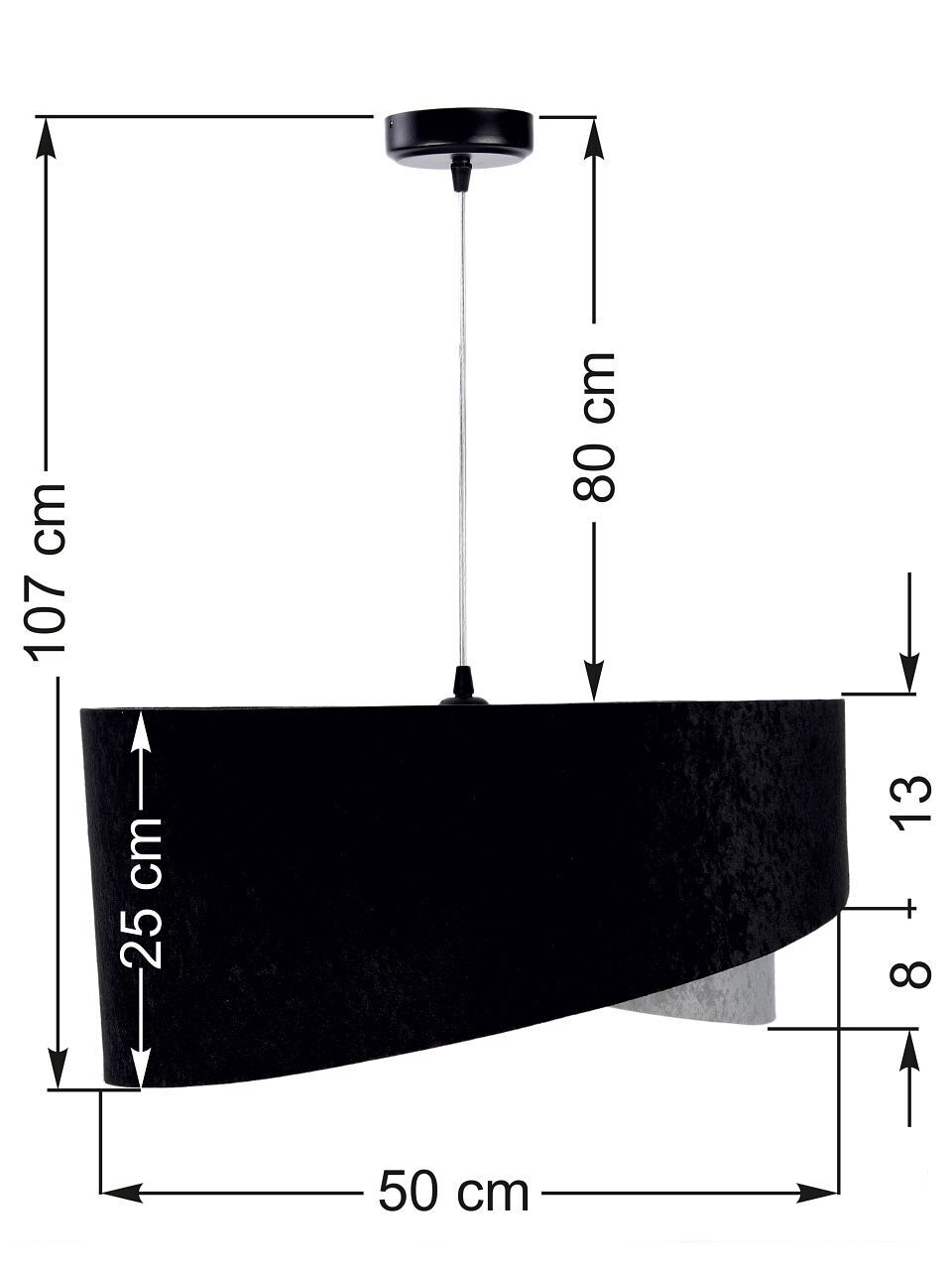 Lampe à suspendre Noir Gris E27 ronde Ø 50 cm Tissu aspect velours