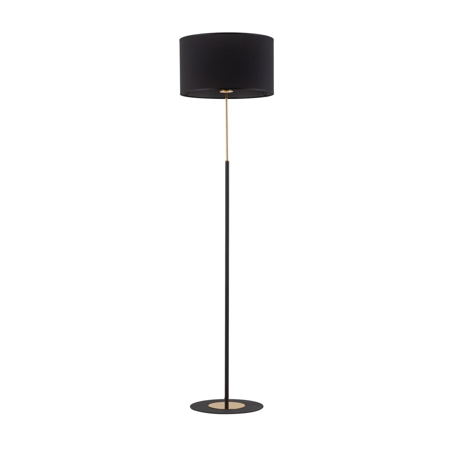 Stehleuchte Stoffschirm Metall E27 150 cm Schwarz Gold Standlampen, Stehlampe, schwarz, goldakzent, Rundschirm