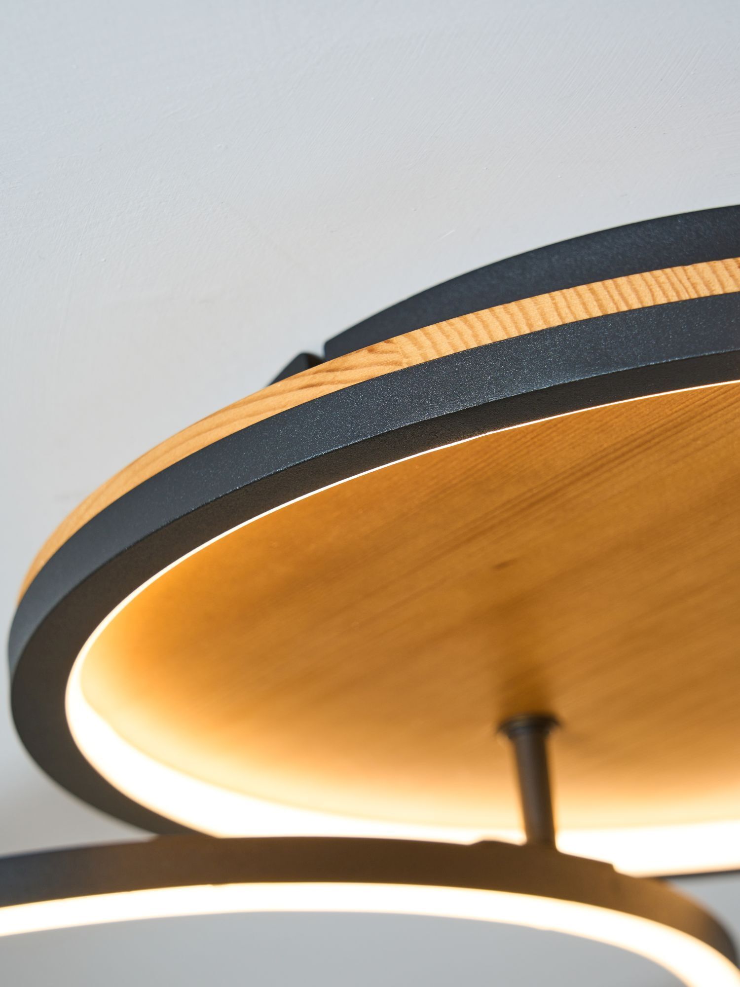 LED Deckenlampe Natur Schwarz Weiß L:87,4 cm 3000 W Sperrholz, Holz, Drinnen, Innenarchitektur, Lampe